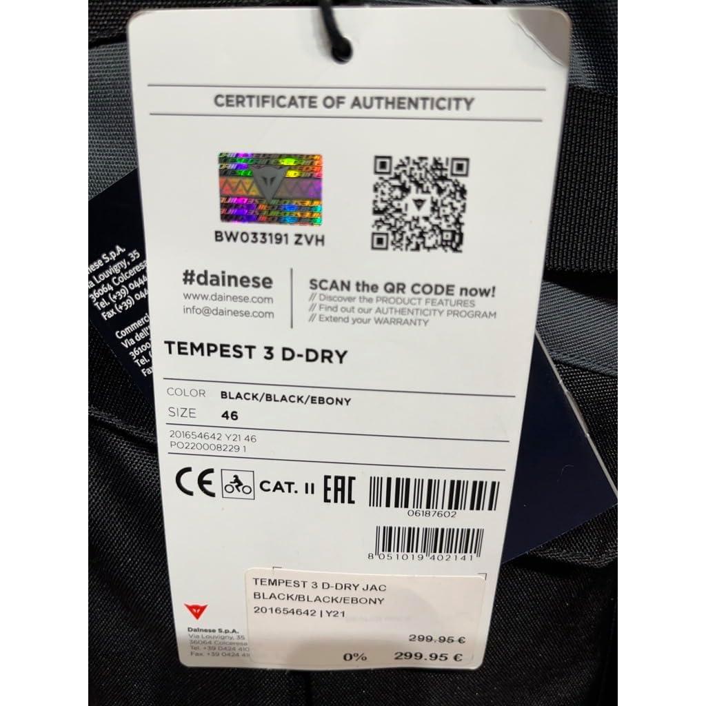 Chaqueta de Moto Dainese Tempest 3 D-Dry Hombre 1.4kg