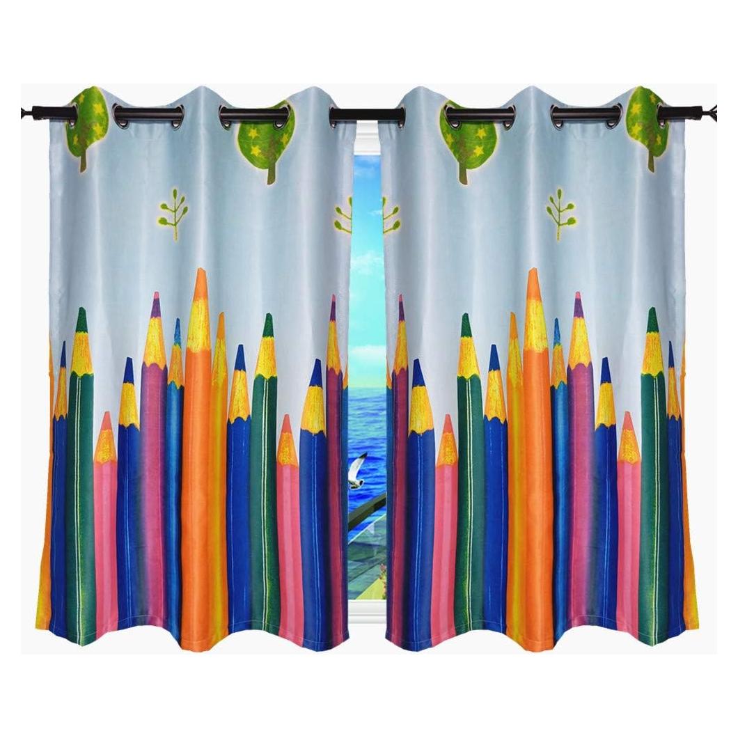 MYRU 1 Pair Dining Room Curtains,Kids Room Darkening Curtains,Room Decor for Childrens Bedroom Colorful Pencil (2 x 39x52 Inch)