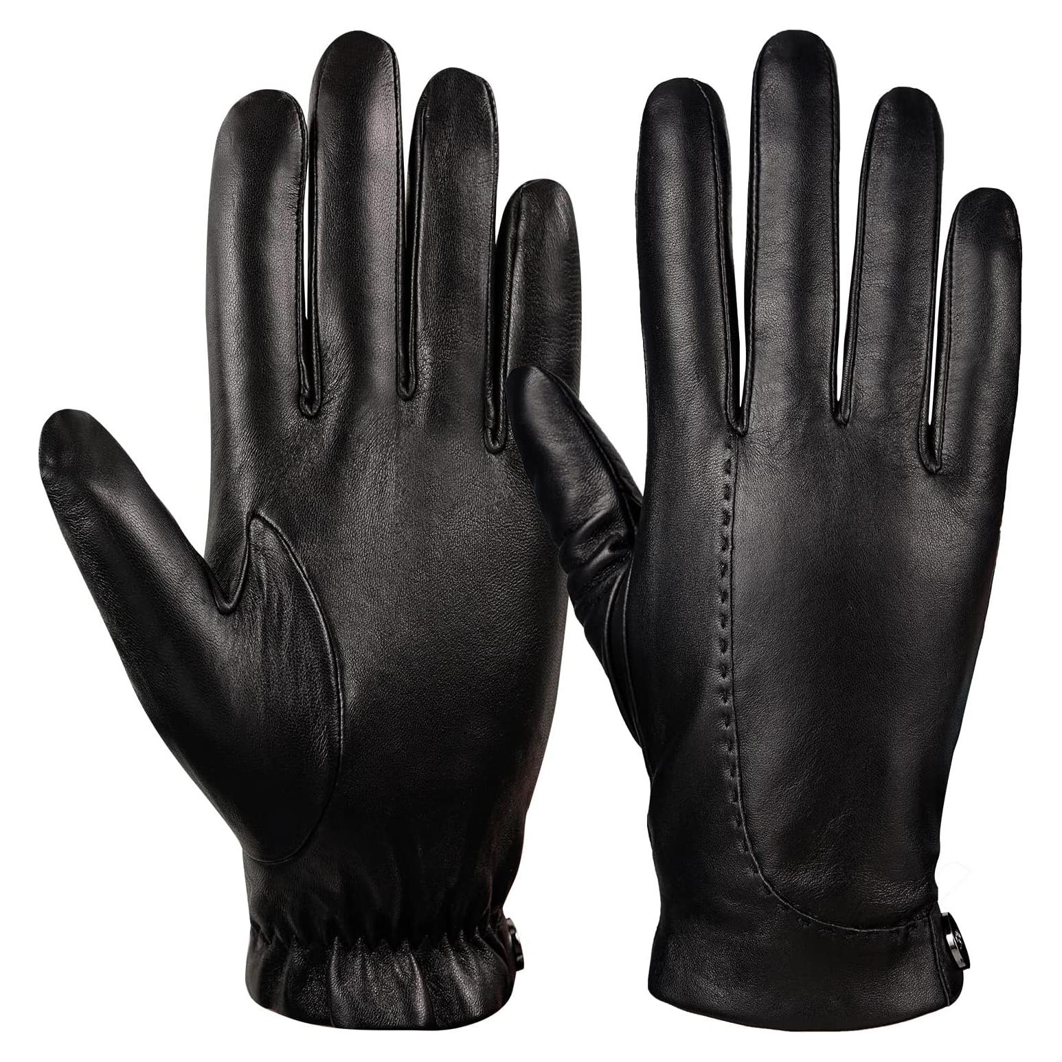 Guantes de cuero GSG para hombre - Invierno, pantalla táctil, negro