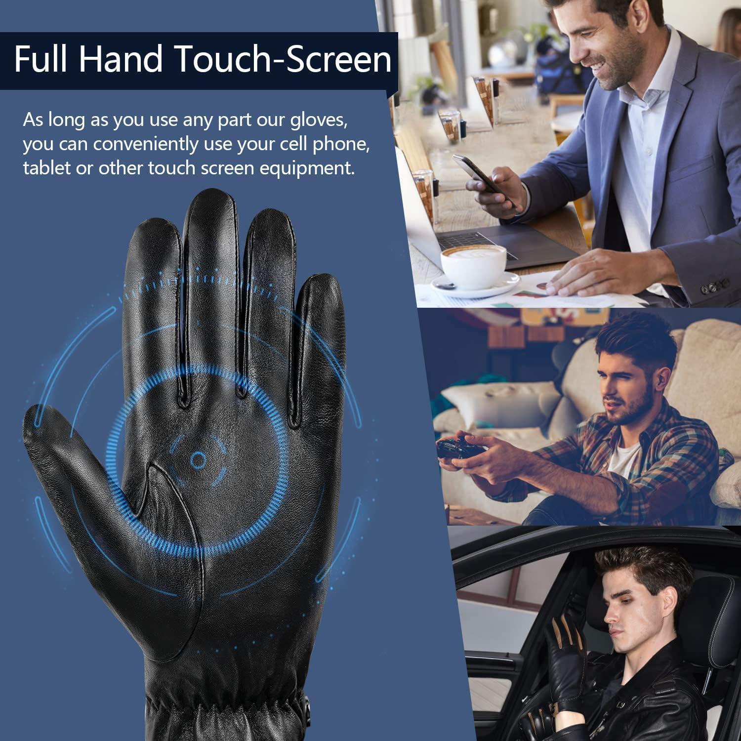 Guantes de cuero GSG para hombre - Invierno, pantalla táctil, negro