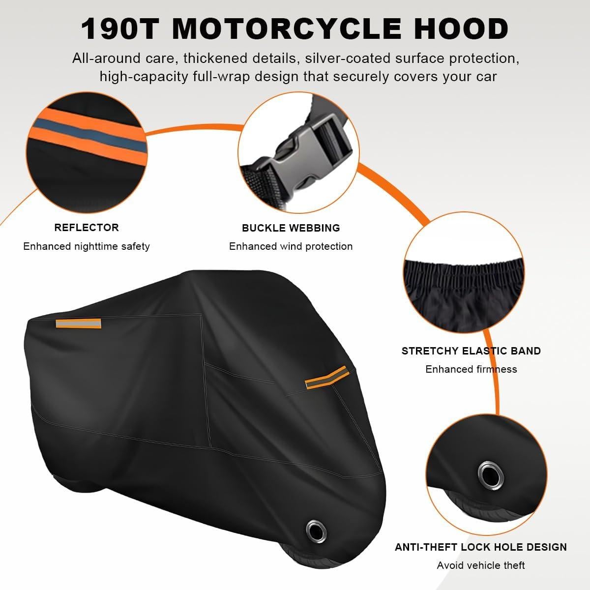 Funda para Motocicleta KVAEY 190T Impermeable Universal 105x125x245cm
