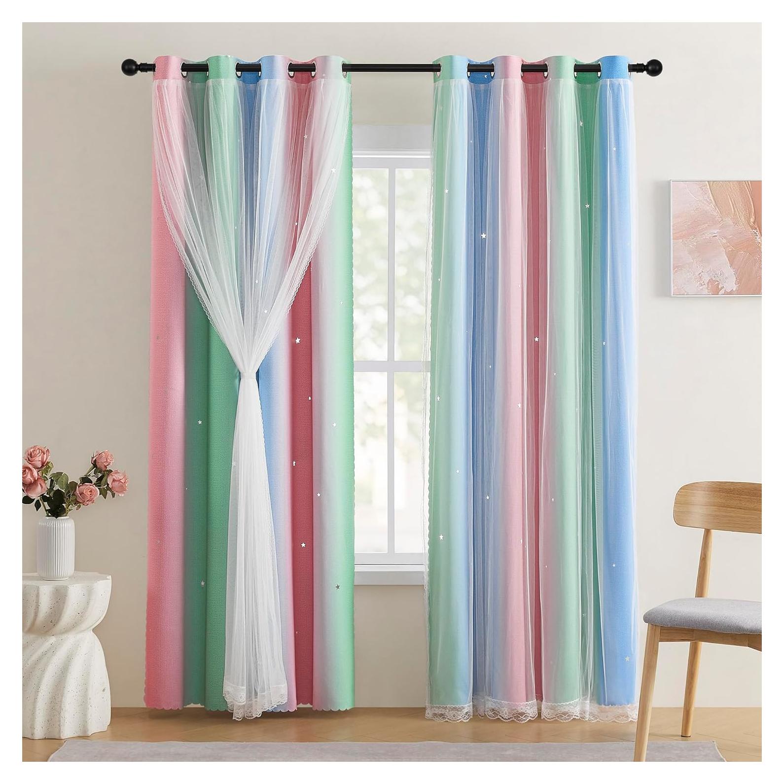 Cortina Opaca Rosa XiDi 132x213 cm con Estrellas