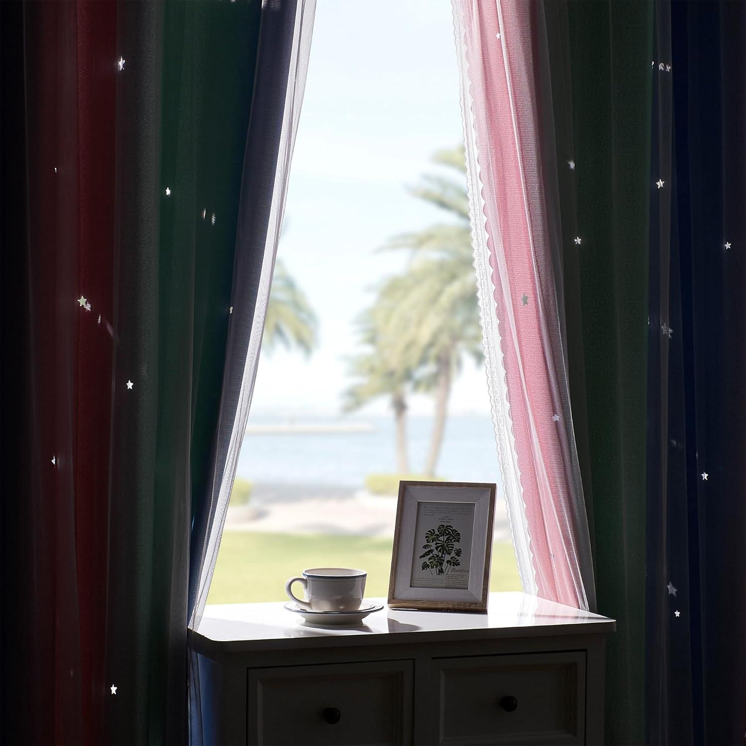 Cortina Opaca Rosa XiDi 132x213 cm con Estrellas