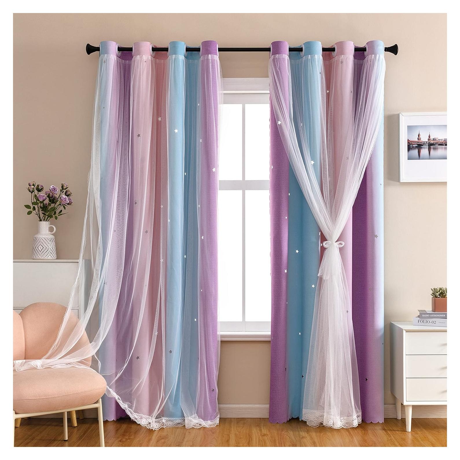 Cortinas Opacas XiDi Rosa Púrpura 52x84 para Niñas