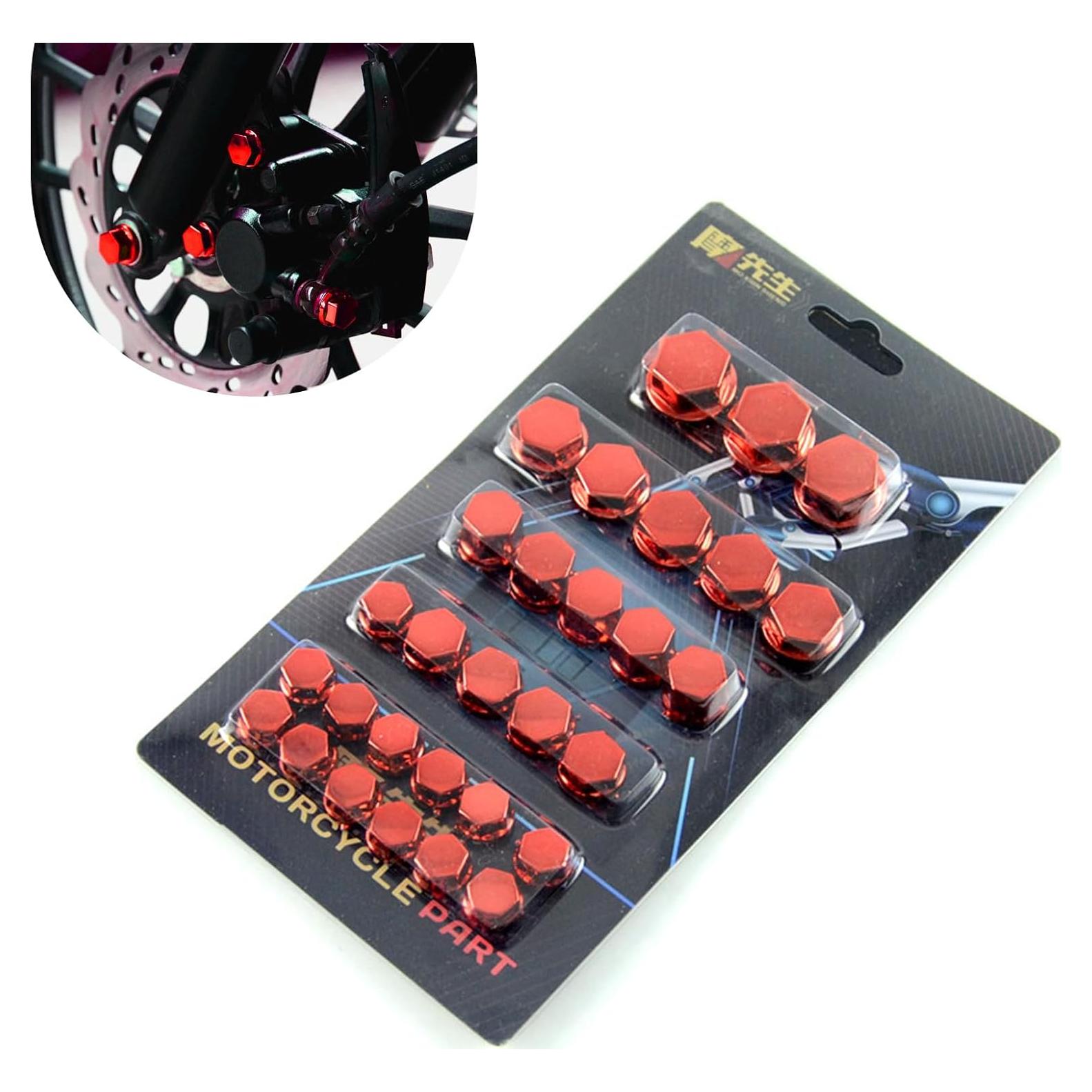 ZKFAR 30 PCS Tapas de Tornillos de Motocicleta Hexagonales Rojo
