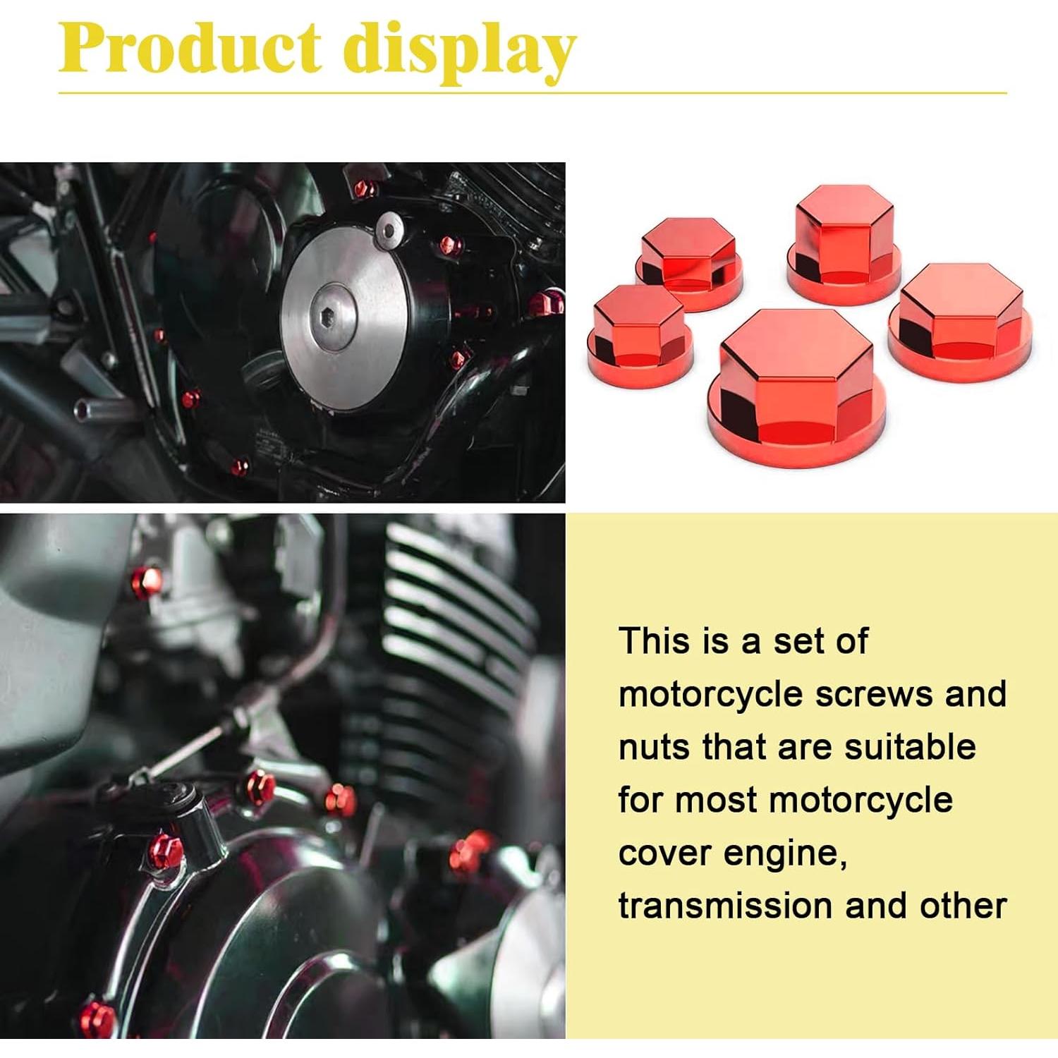 ZKFAR 30 PCS Tapas de Tornillos de Motocicleta Hexagonales Rojo