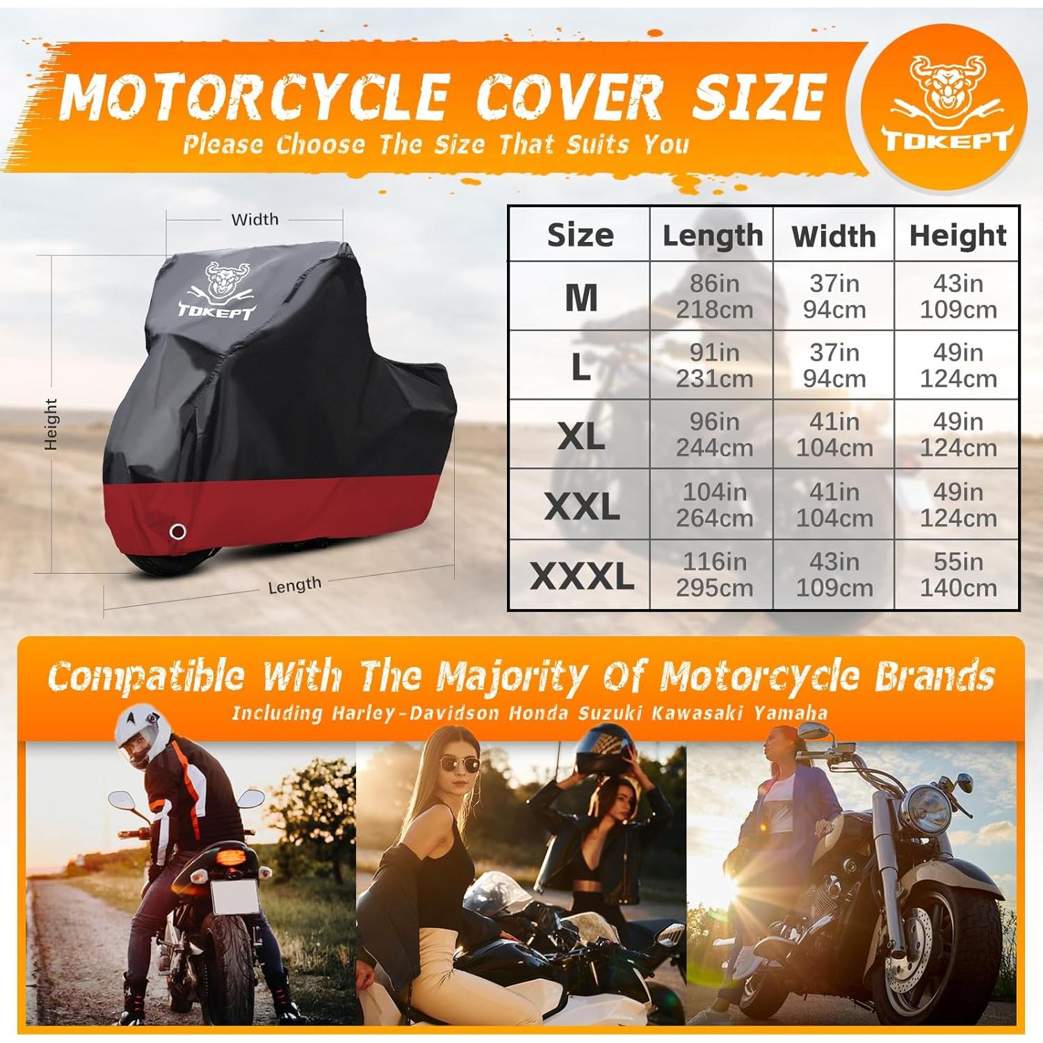 Cubierta de Motocicleta Impermeable Tokept XXL 264 cm Rojo