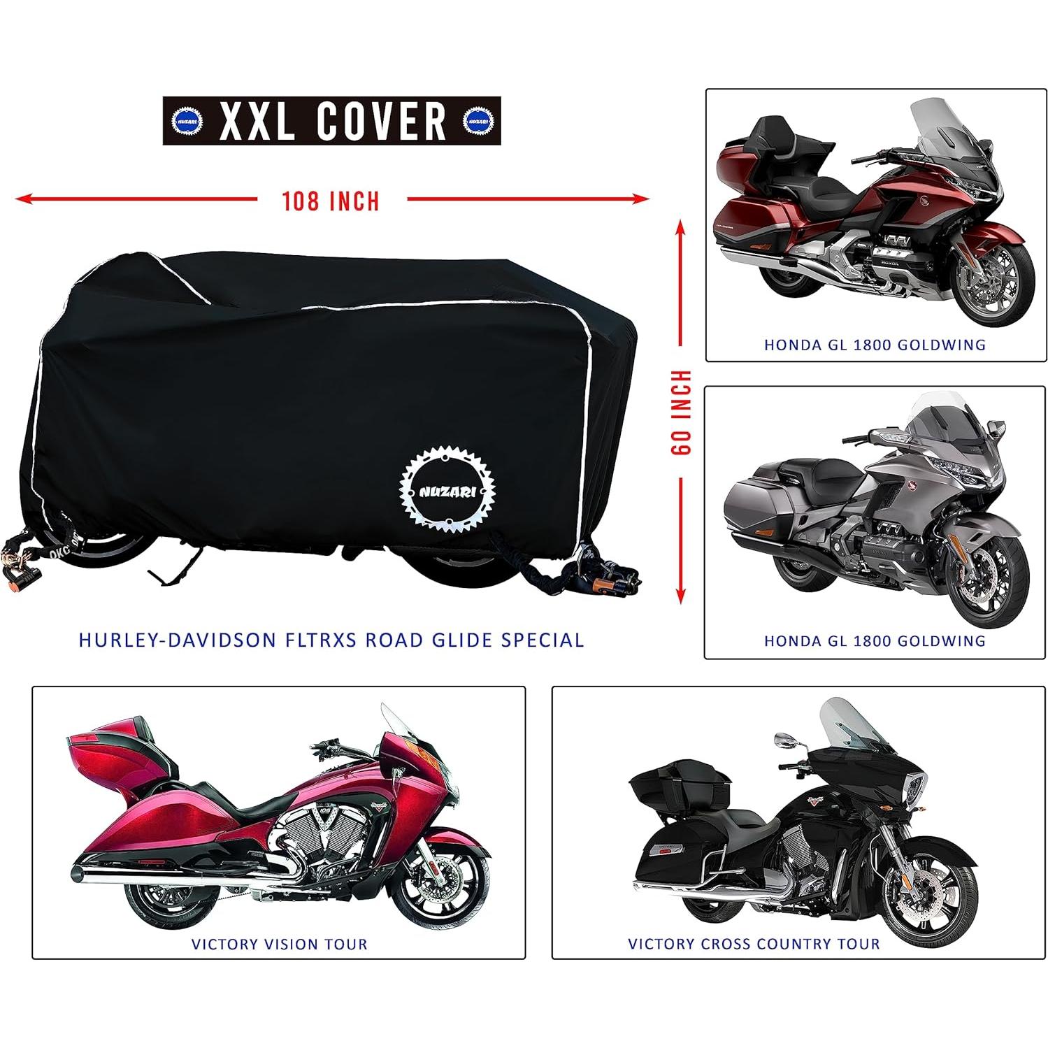 Cubierta de Motocicleta Nuzari XX-Large Impermeable Negra