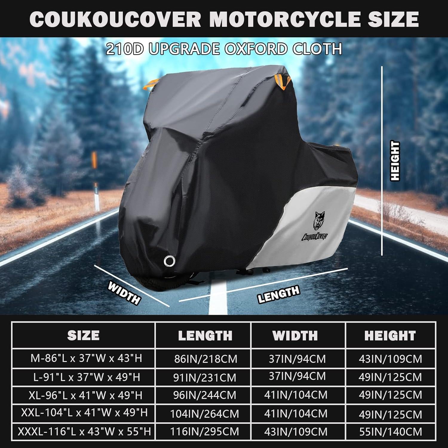 Funda para Motocicleta CoukouCover XL Impermeable Negra y Plata