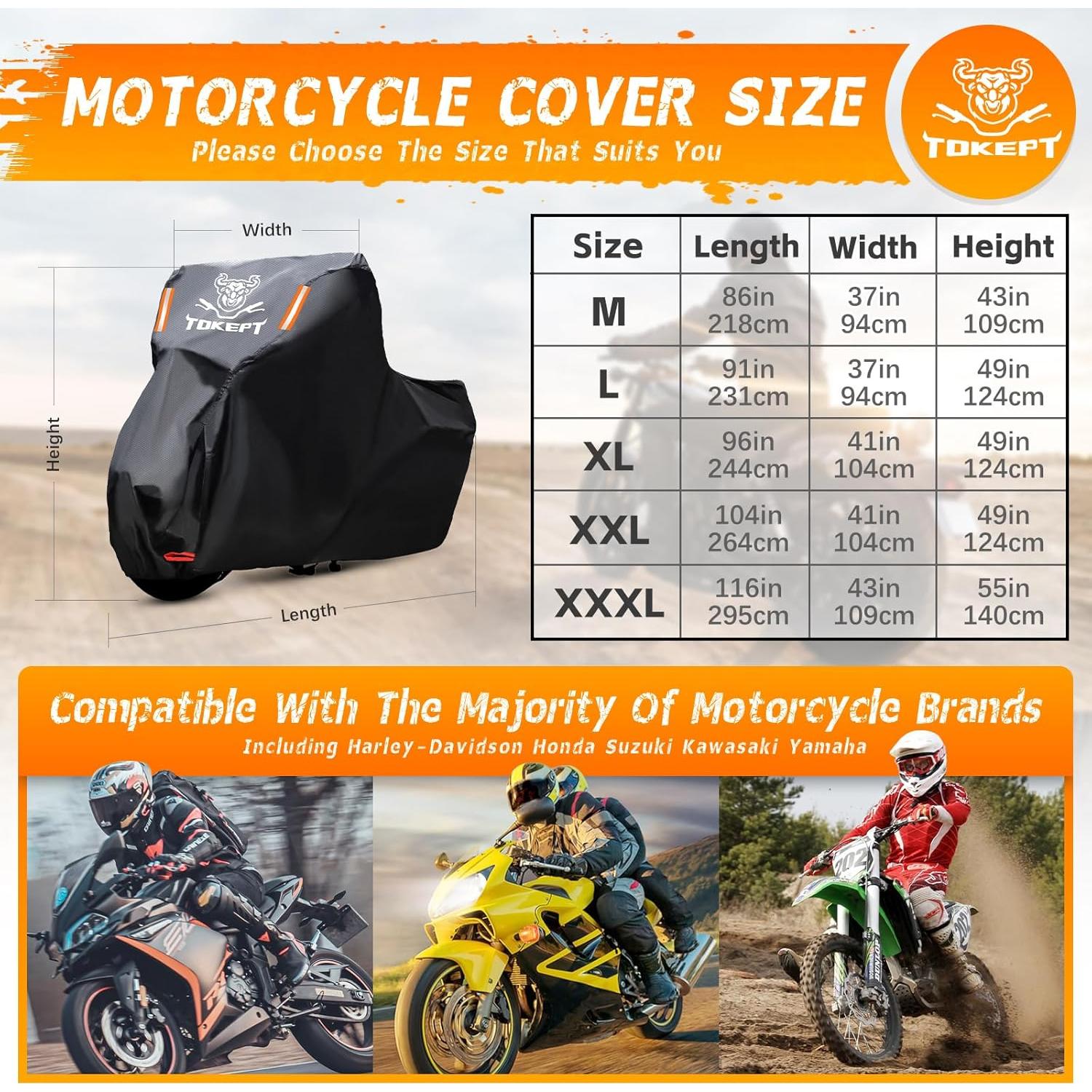 Cubierta de Motocicleta Tokept L 231 cm Impermeable Todo Clima