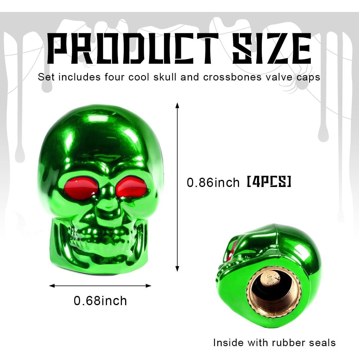 Tapa de Válvula Estilo Calavera Yourkar Verde 4 PCS