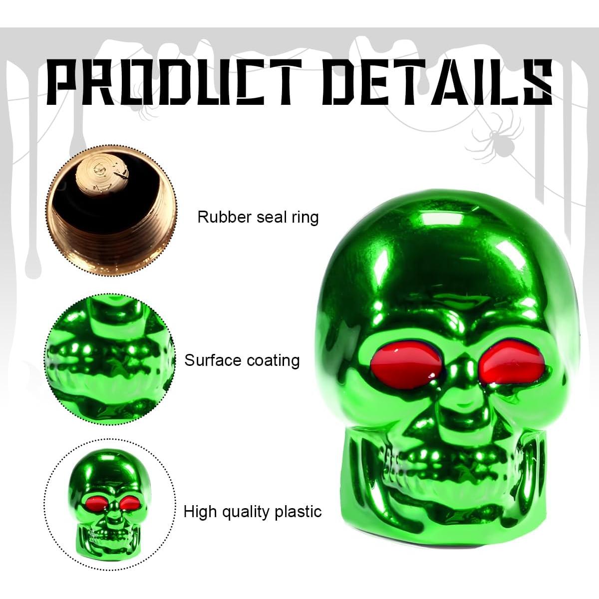 Tapa de Válvula Estilo Calavera Yourkar Verde 4 PCS