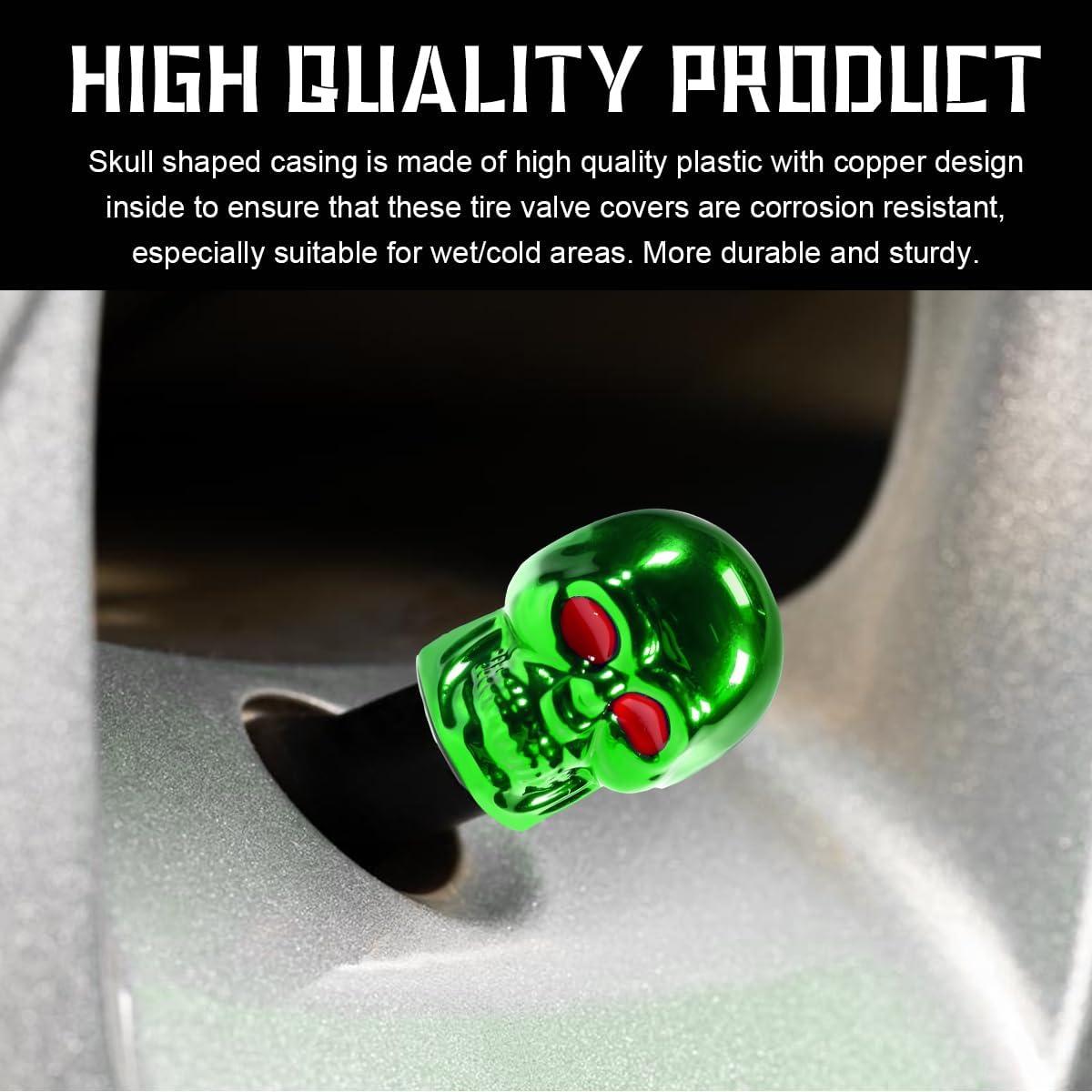 Tapa de Válvula Estilo Calavera Yourkar Verde 4 PCS