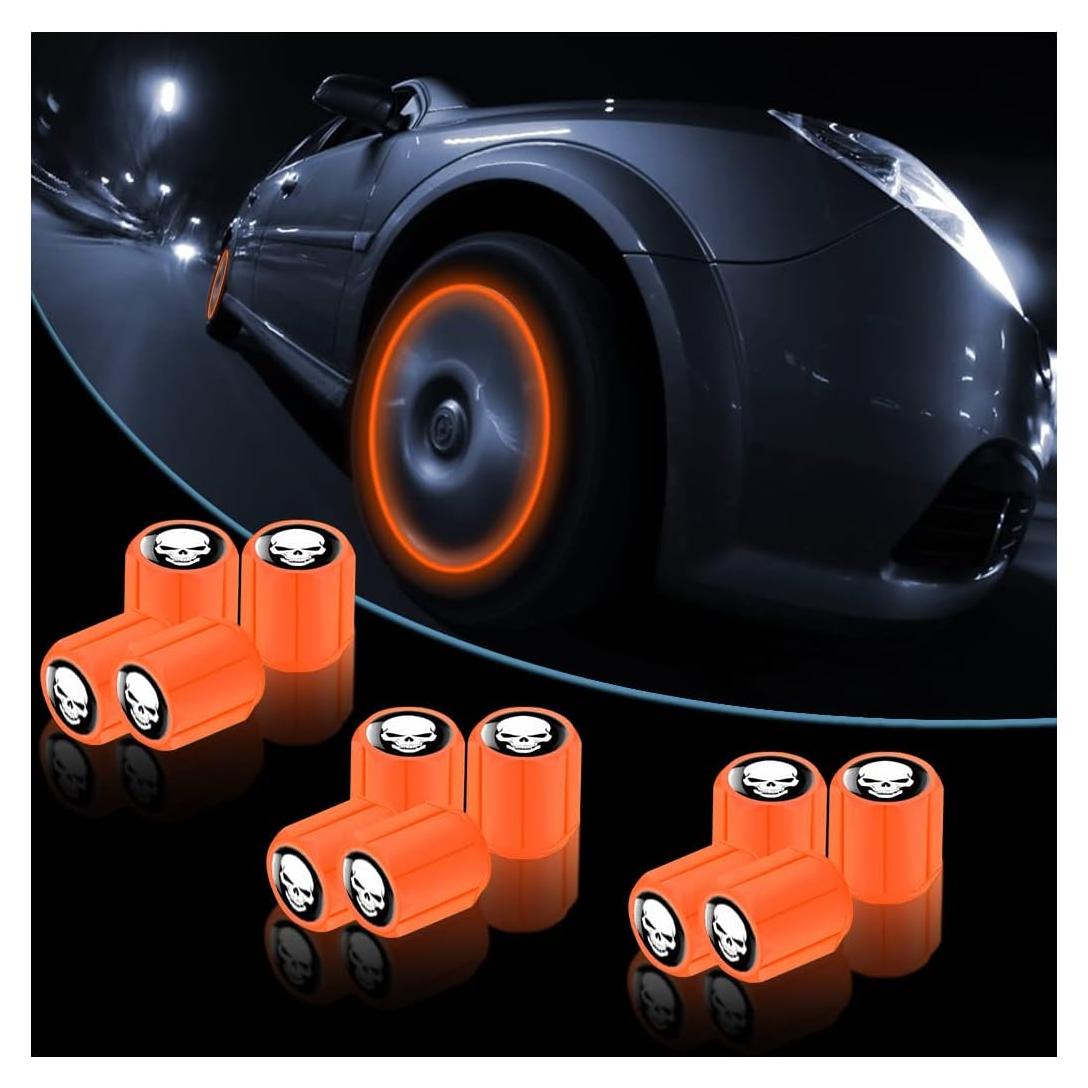 12 Tapones de Válvula de Neumático YALOK Naranja/Blanco