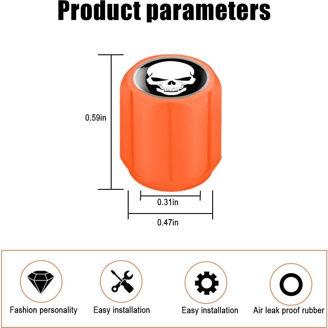 12 Tapones de Válvula de Neumático YALOK Naranja/Blanco