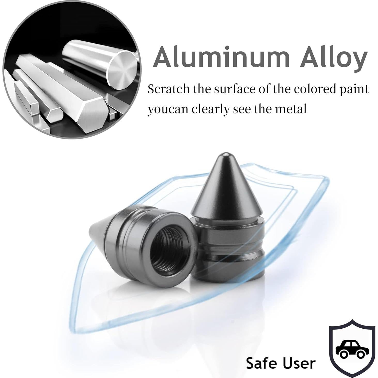 SINGARO Car Tire Valve Caps, 4 Pieces of Universal Aluminum Alloy Tire Trim Accessories Dust Tire Covers for Cars, Trucks, SUVs and Motorcycles(Gray)