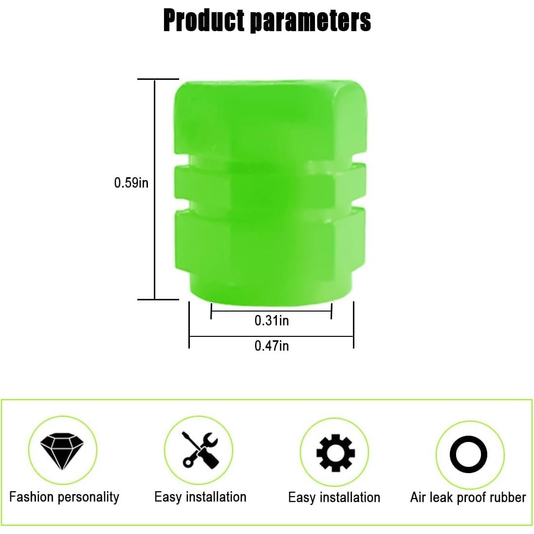 12 Tapas de Válvula de Neumático YALOK Verde Luminiscente