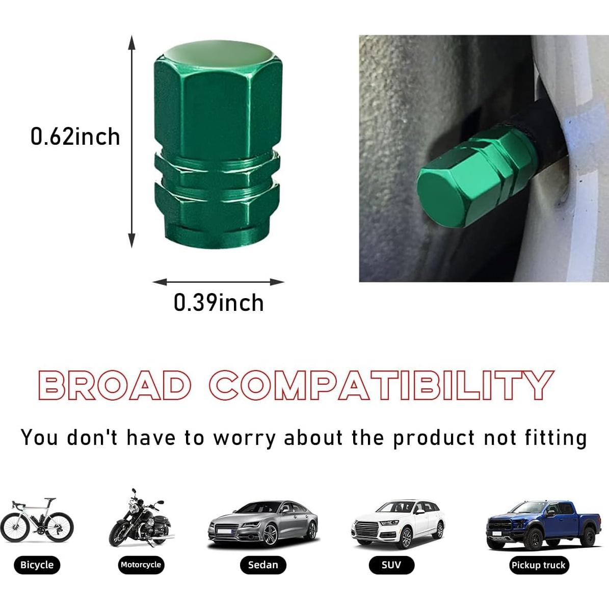 12 Tapones de Válvula de Neumático Ohleats Aluminio Verde