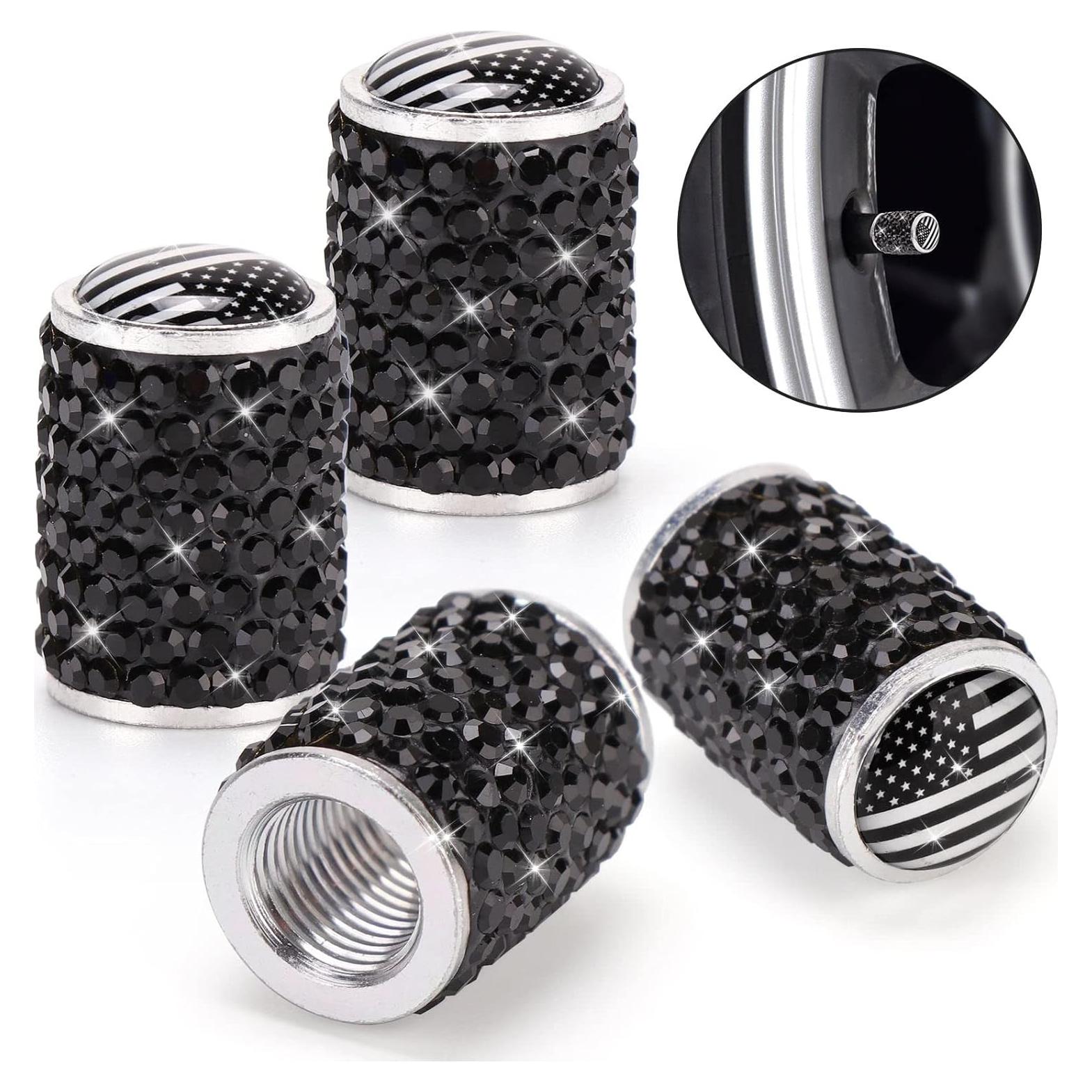 Cubiertas de Válvula de Neumático ToBeQueen - Bandera Americana Negra, Paquete de 4
