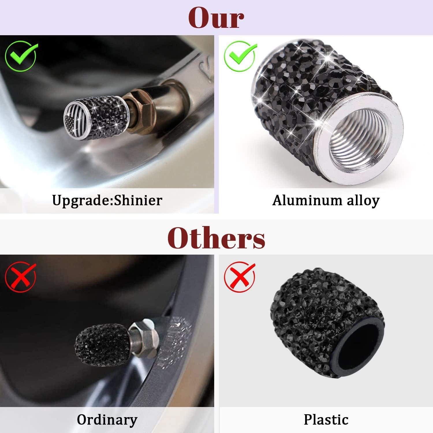 Cubiertas de Válvula de Neumático ToBeQueen - Bandera Americana Negra, Paquete de 4