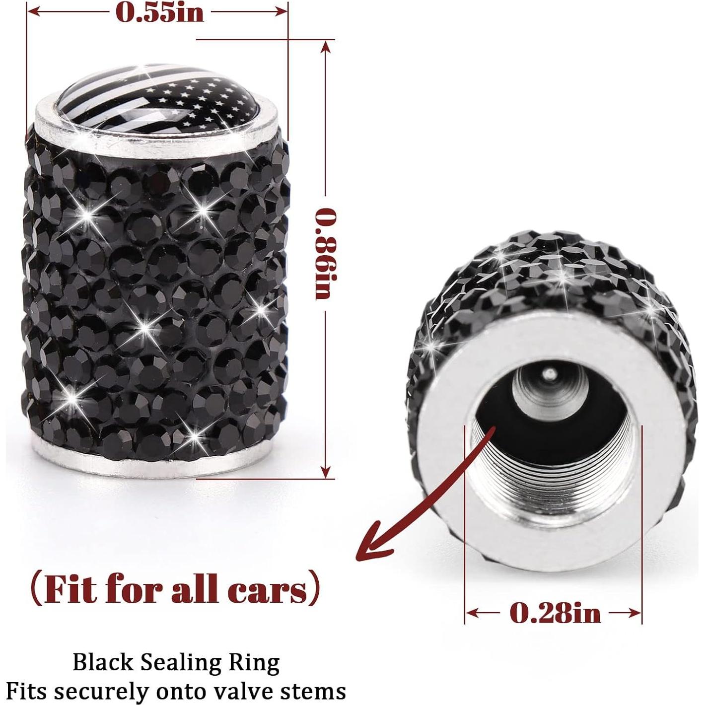 Cubiertas de Válvula de Neumático ToBeQueen - Bandera Americana Negra, Paquete de 4