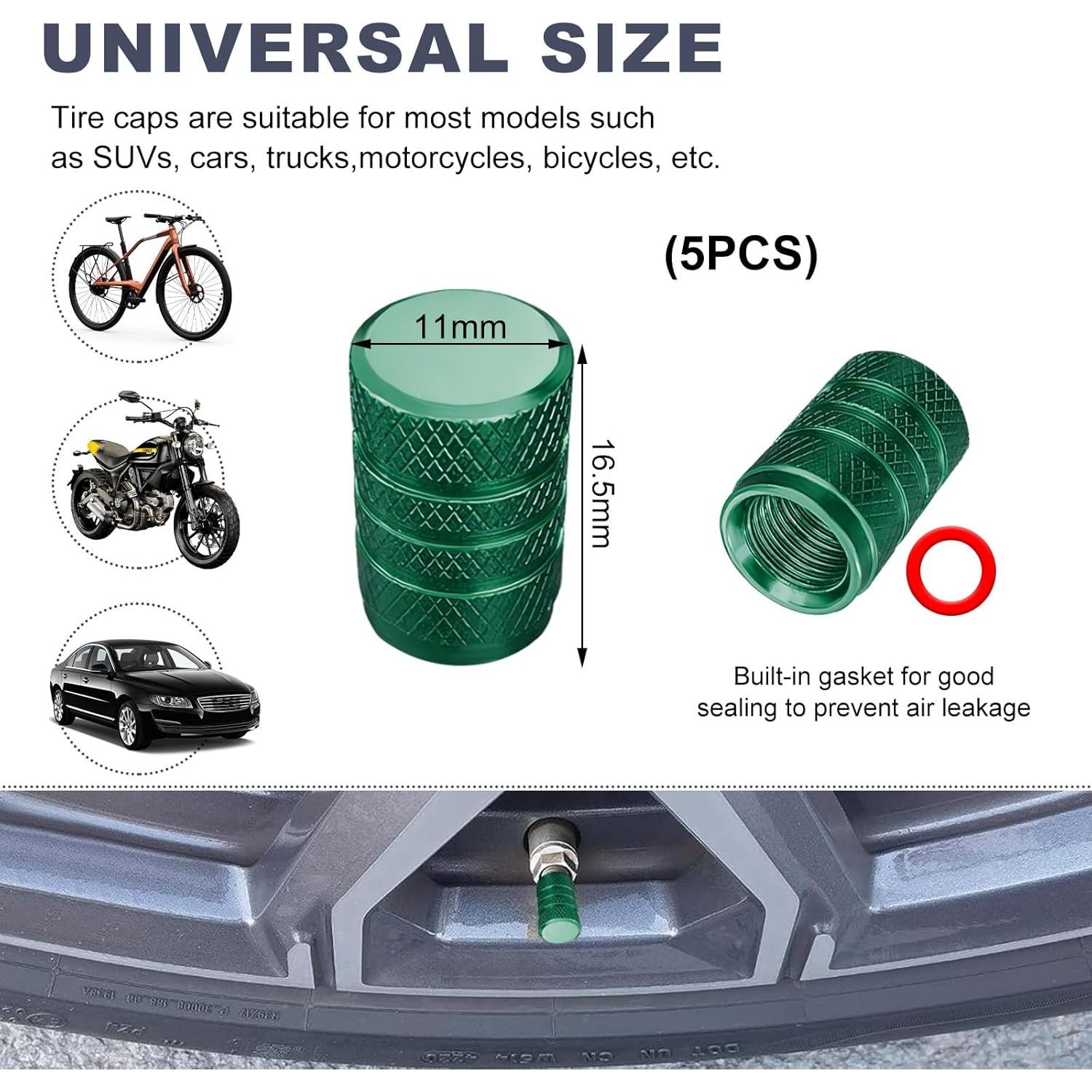5 Tapones de Válvula de Neumático Ohleats Anticorrosión Verde