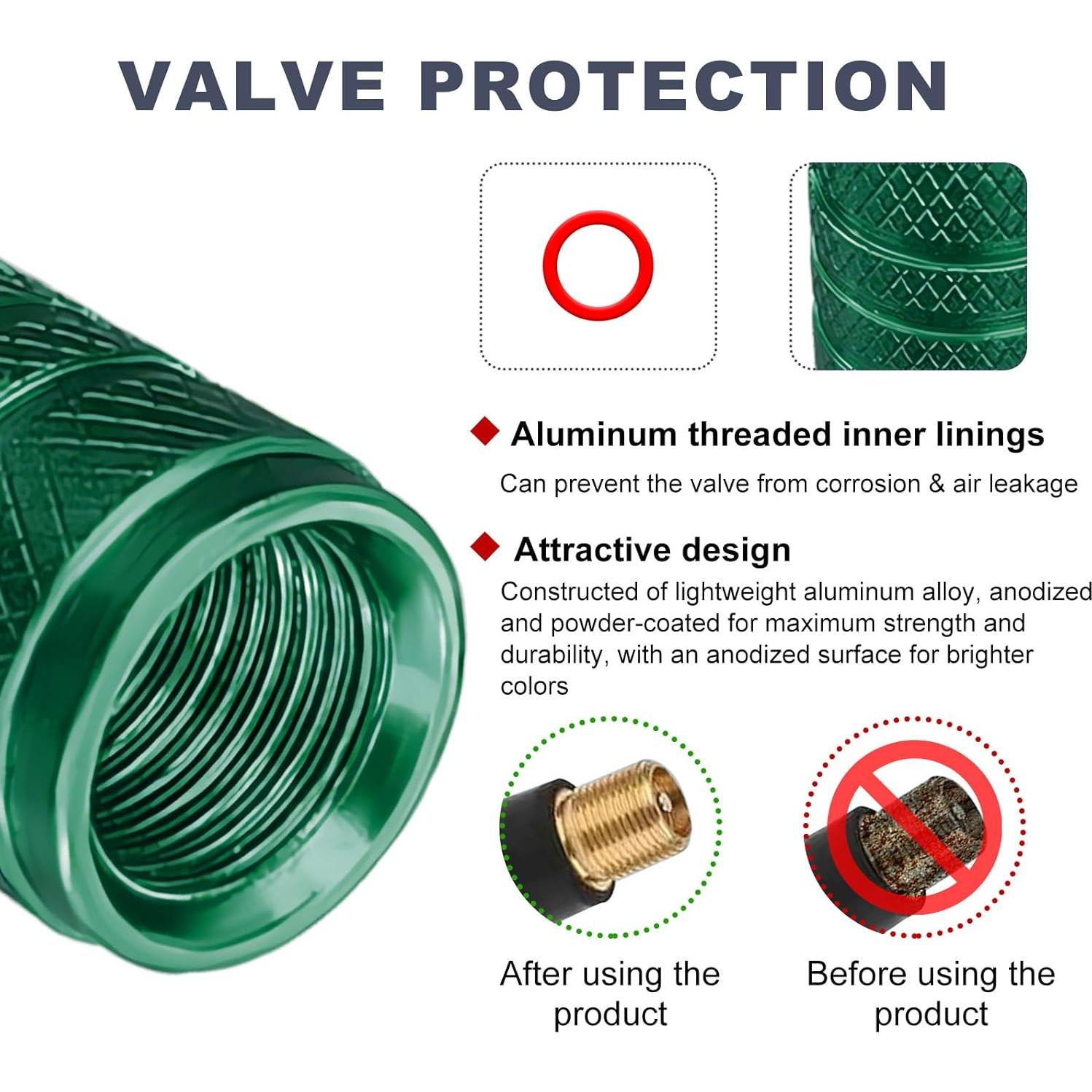 5 Tapones de Válvula de Neumático Ohleats Anticorrosión Verde