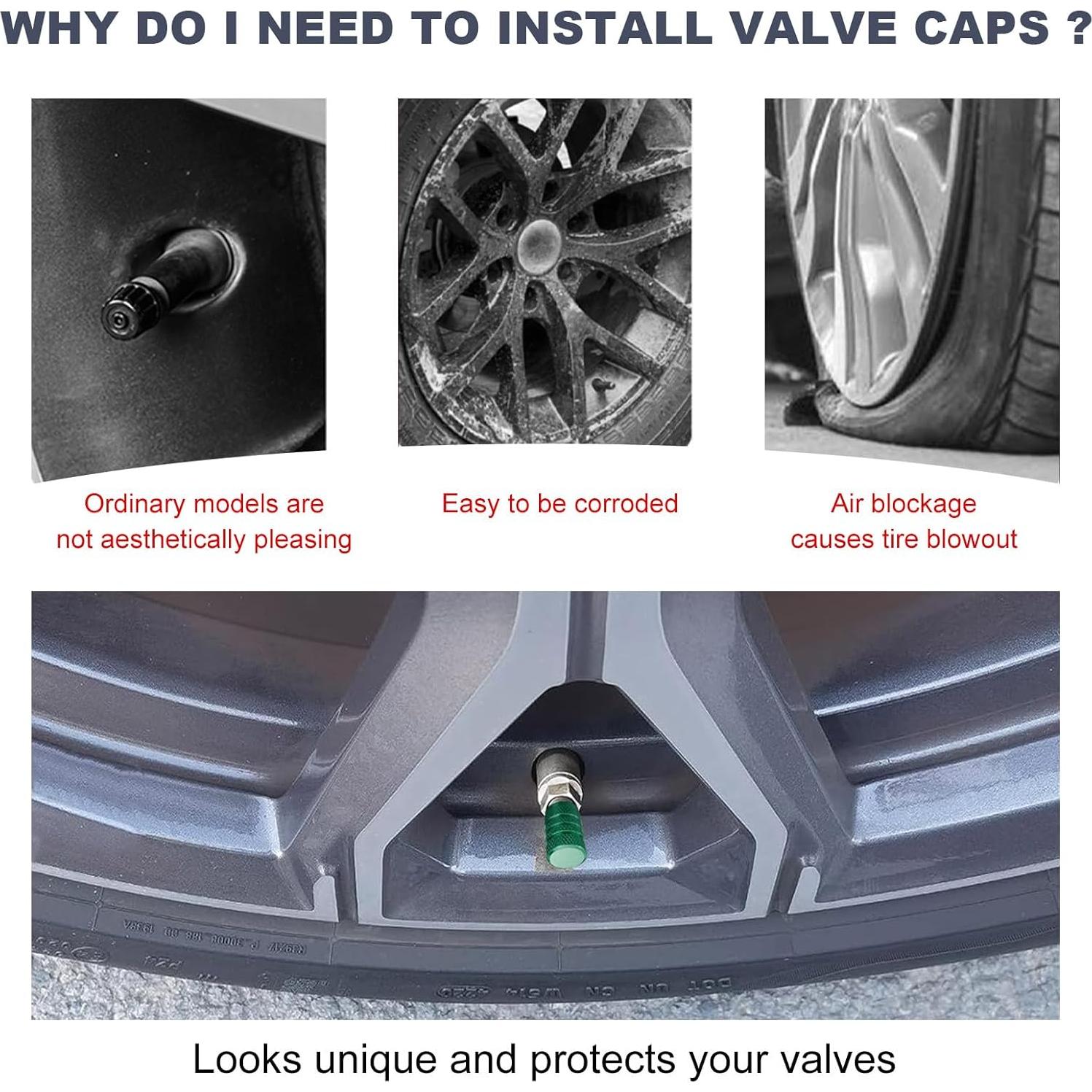 5 Tapones de Válvula de Neumático Ohleats Anticorrosión Verde