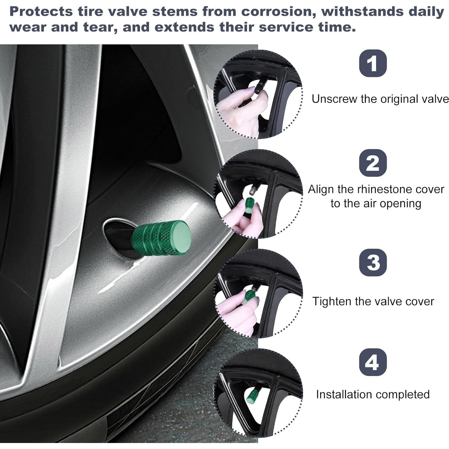 5 Tapones de Válvula de Neumático Ohleats Anticorrosión Verde