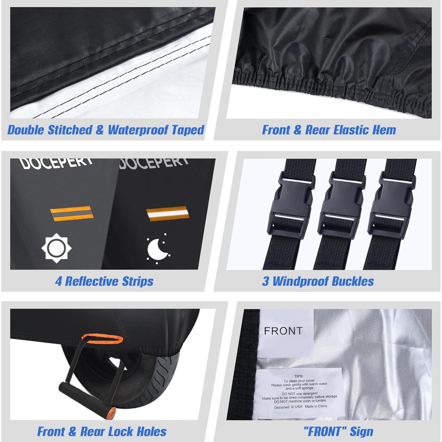 Cubierta de Motocicleta DOCEPERT XL 420D Impermeable con Tiras Reflectantes