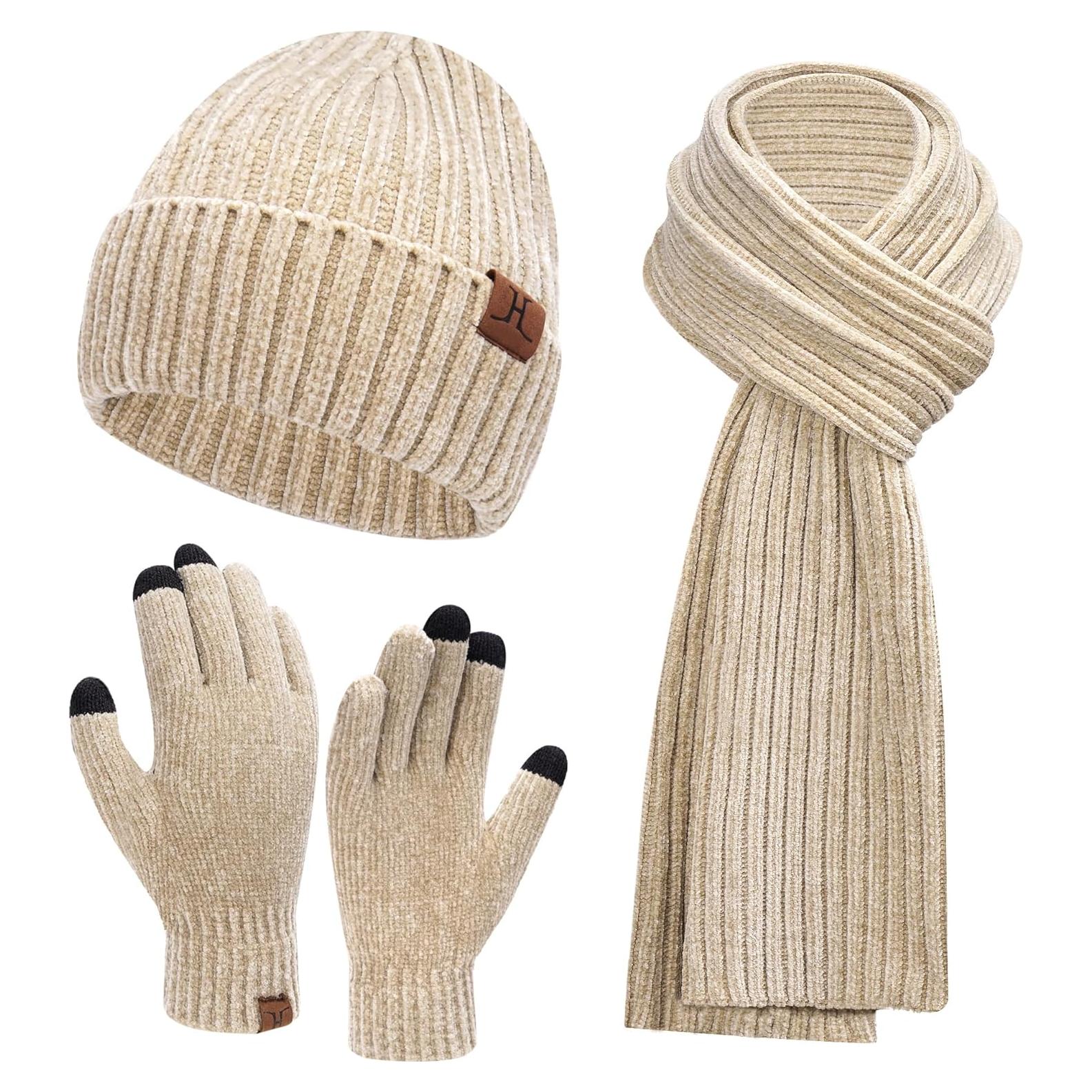 Conjunto de invierno para mujeres: gorro, bufanda y guantes táctiles