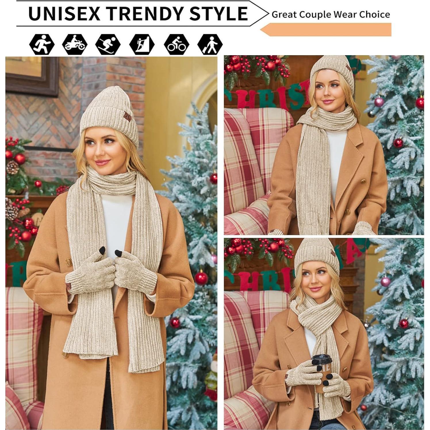 Conjunto de invierno para mujeres: gorro, bufanda y guantes táctiles