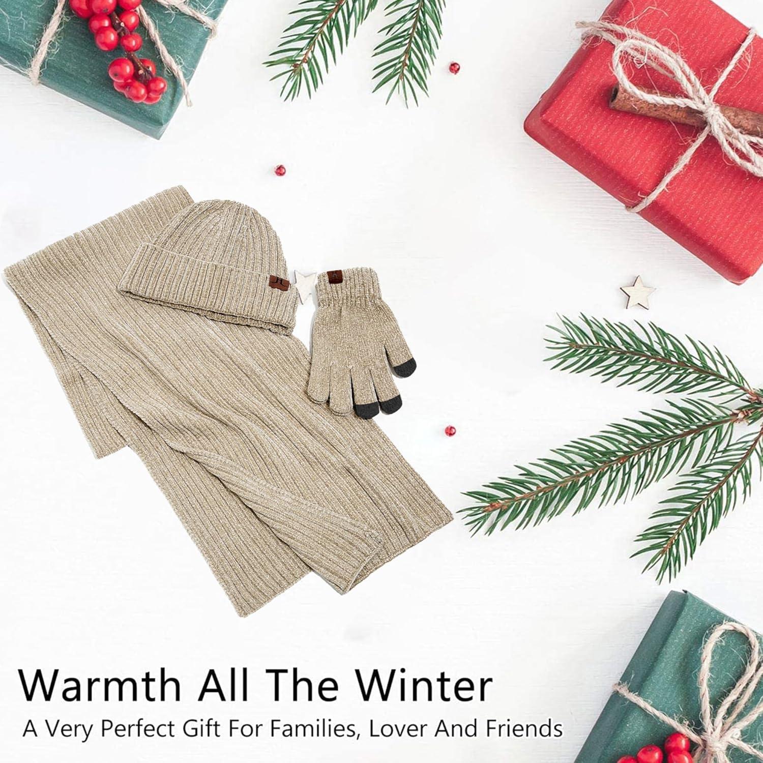 Conjunto de invierno para mujeres: gorro, bufanda y guantes táctiles