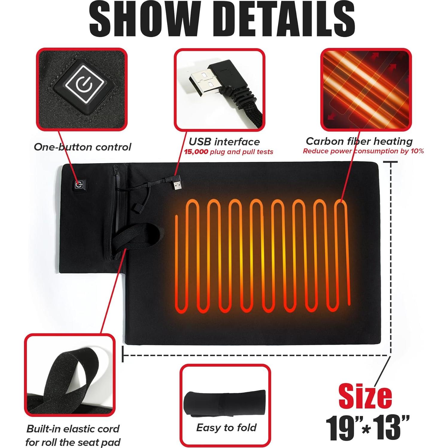 Almohadilla de Asiento Calentada JS LifeStyle 48.3cm USB