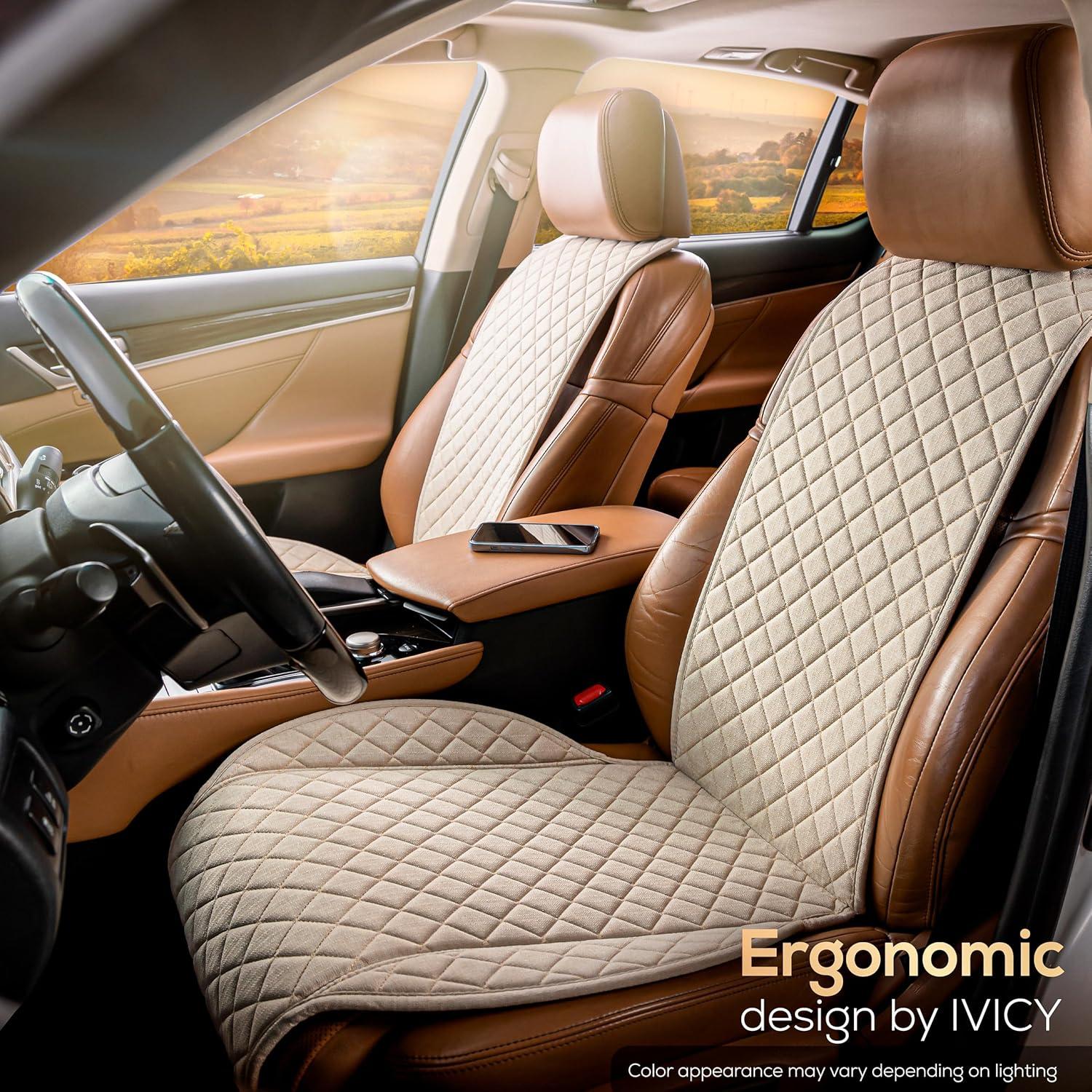 Funda de Asiento de Coche IVICY Beige Suave y Antideslizante