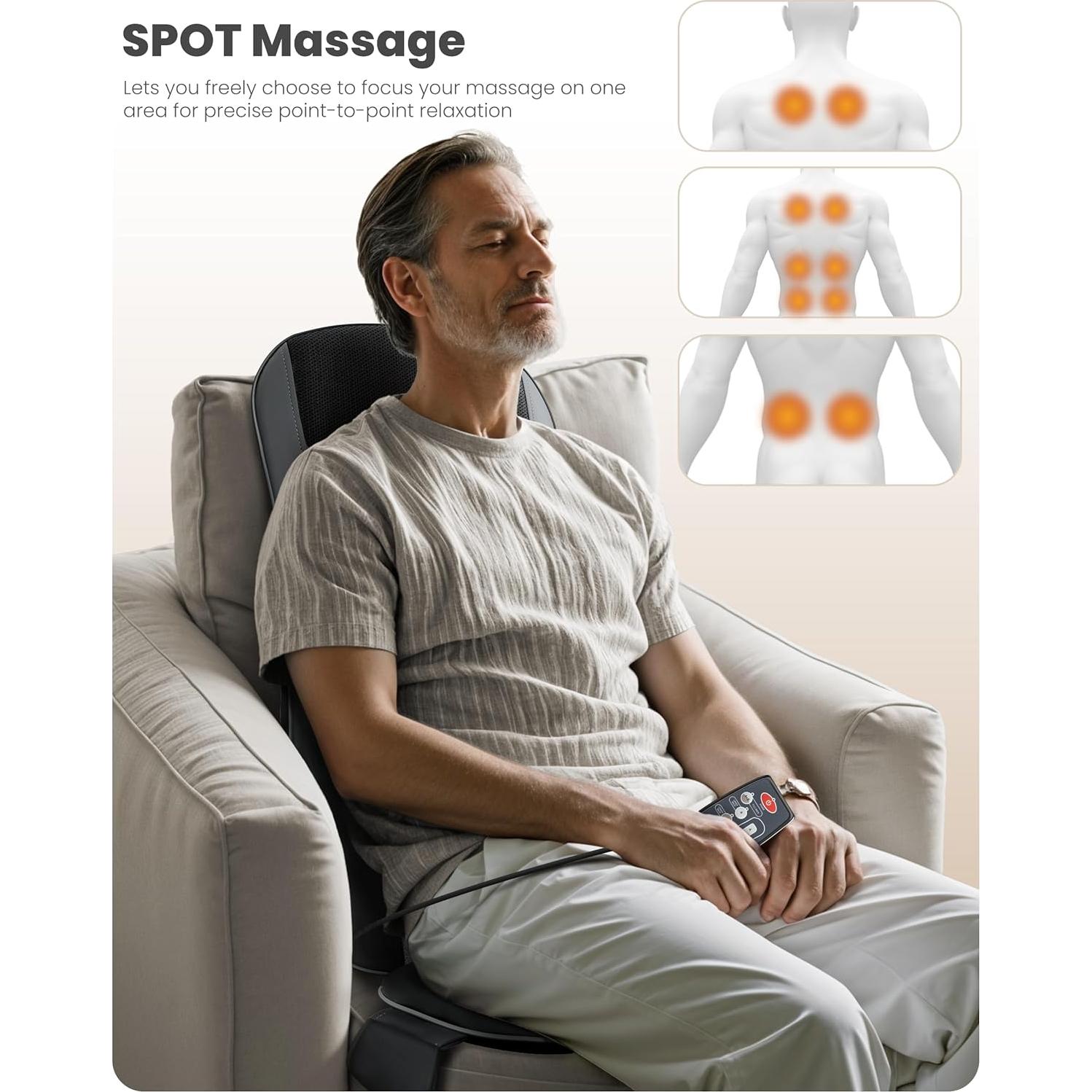 Cojín de Masaje Shiatsu COMFIER CF-2405 con Calor y 2 Velocidades