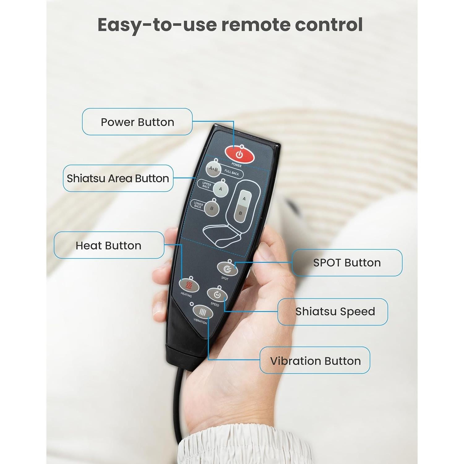 Cojín de Masaje Shiatsu COMFIER CF-2405 con Calor y 2 Velocidades