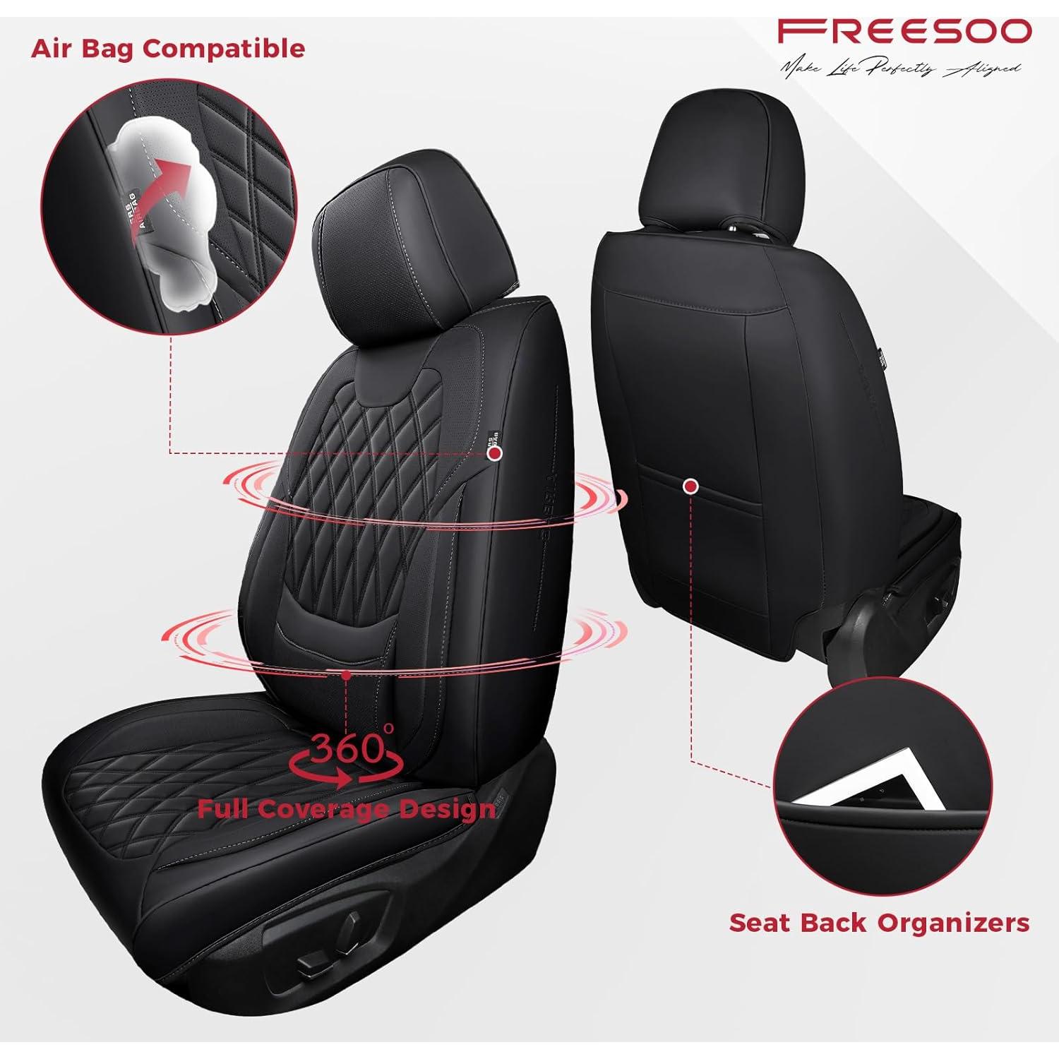 Fundas de Asiento de Coche FREESOO Cuero Negro Impermeable