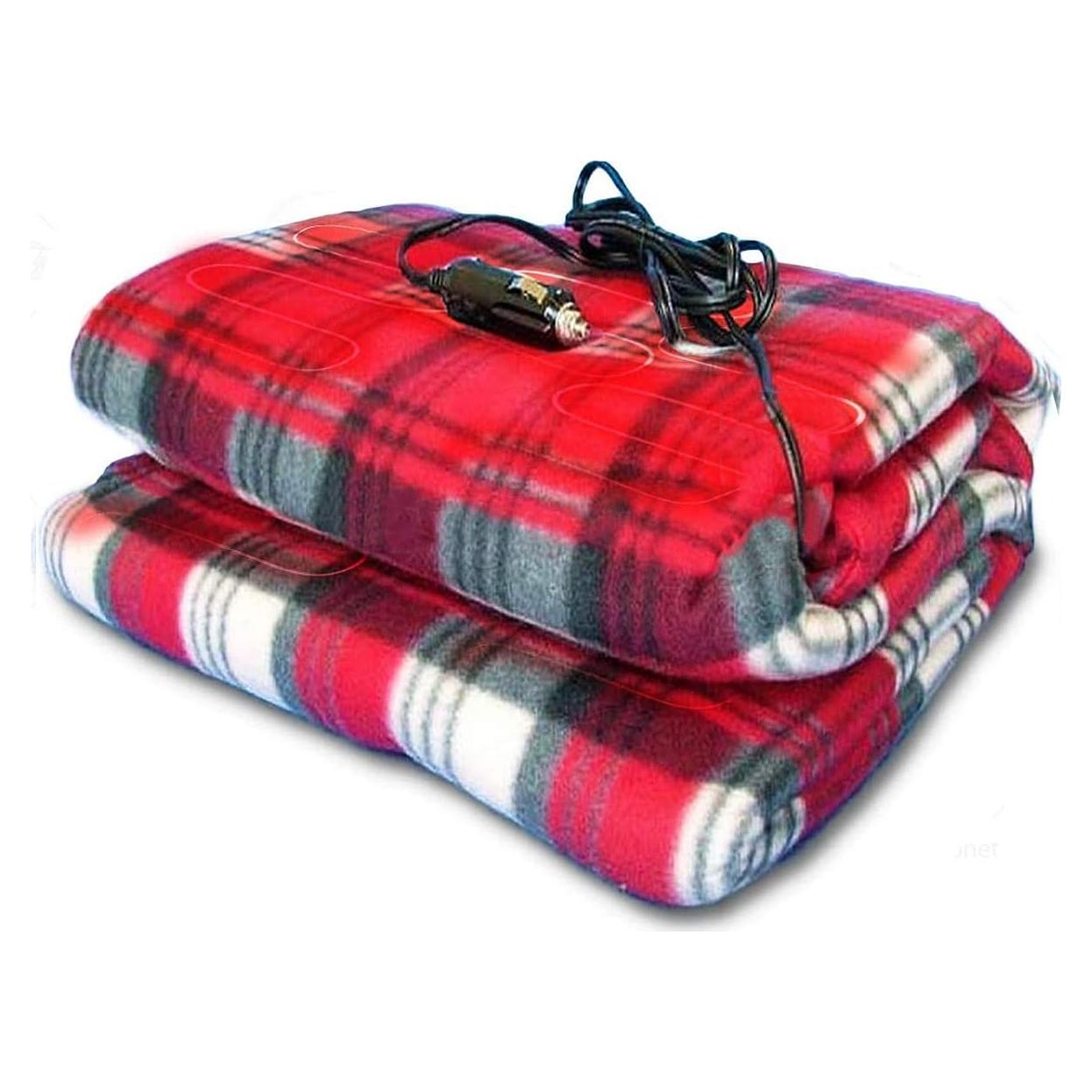 Manta de Viaje Calentada Zone Tech 12V Polar Cuadros Rojos