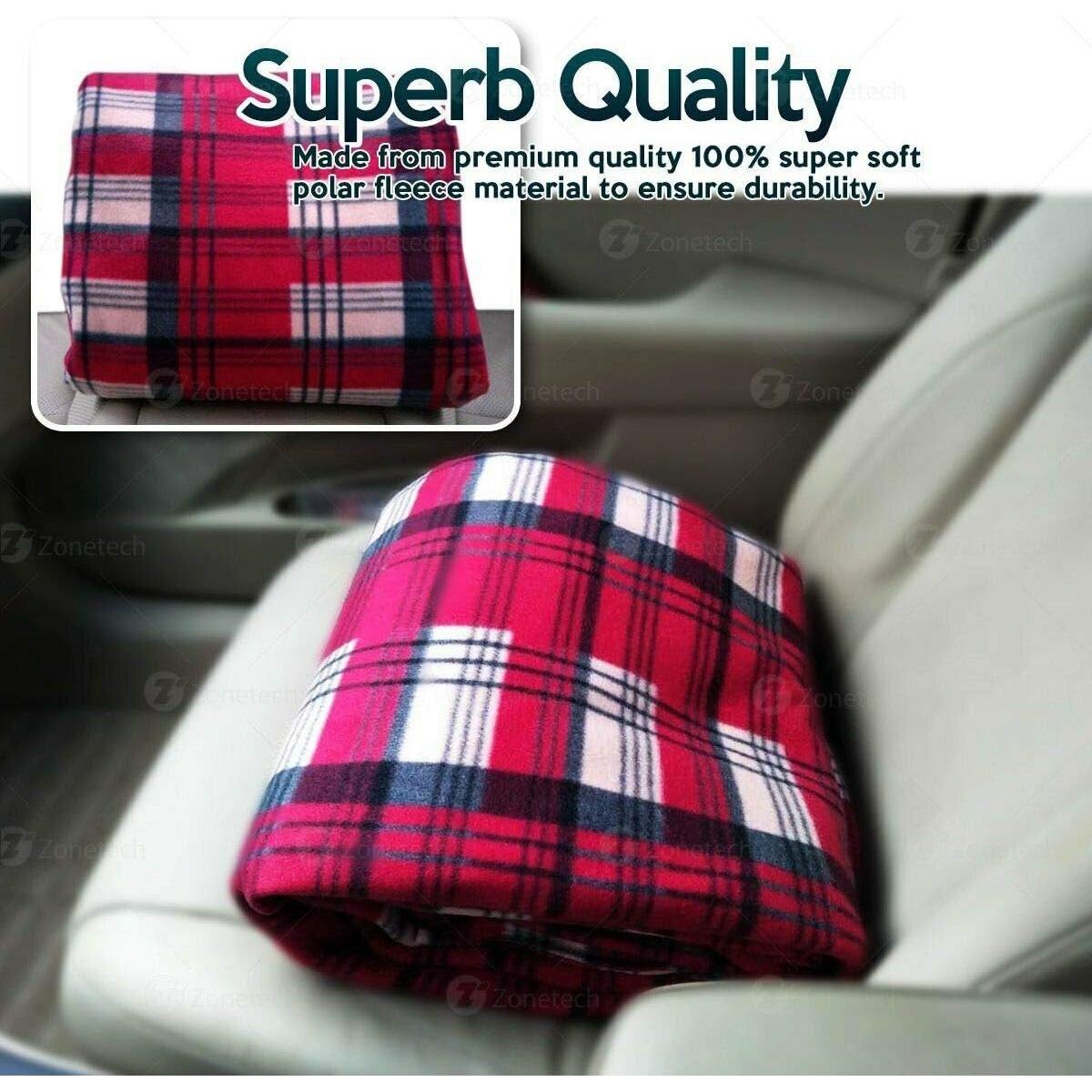 Manta de Viaje Calentada Zone Tech 12V Polar Cuadros Rojos