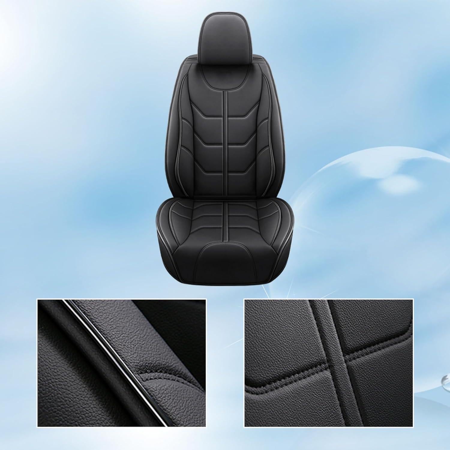 Cubiertas de Asiento de Coche Priprilod Cuero Impermeable Negro