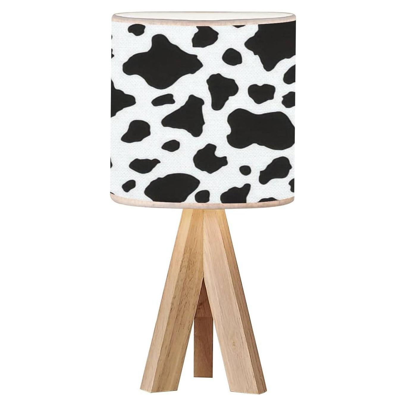 Lámpara de Mesa de Noche Tripode Madera y Tela Lino Blanca 37cm