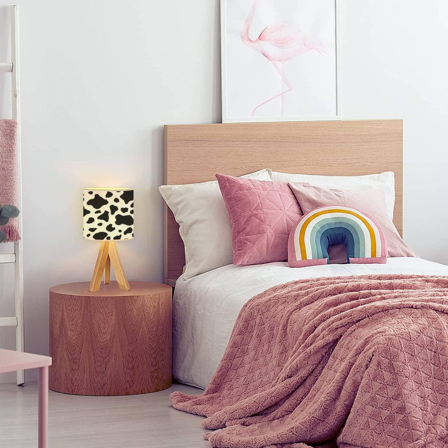 Lámpara de Mesa de Noche Tripode Madera y Tela Lino Blanca 37cm