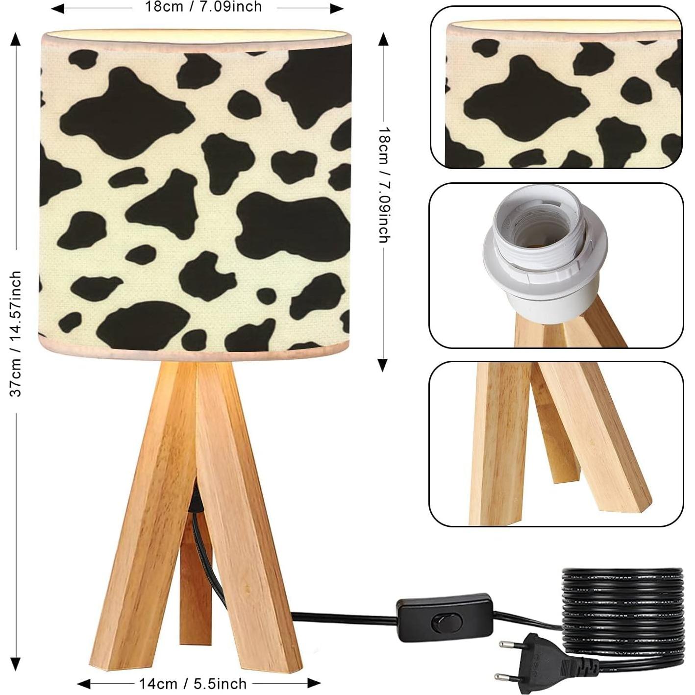 Lámpara de Mesa de Noche Tripode Madera y Tela Lino Blanca 37cm