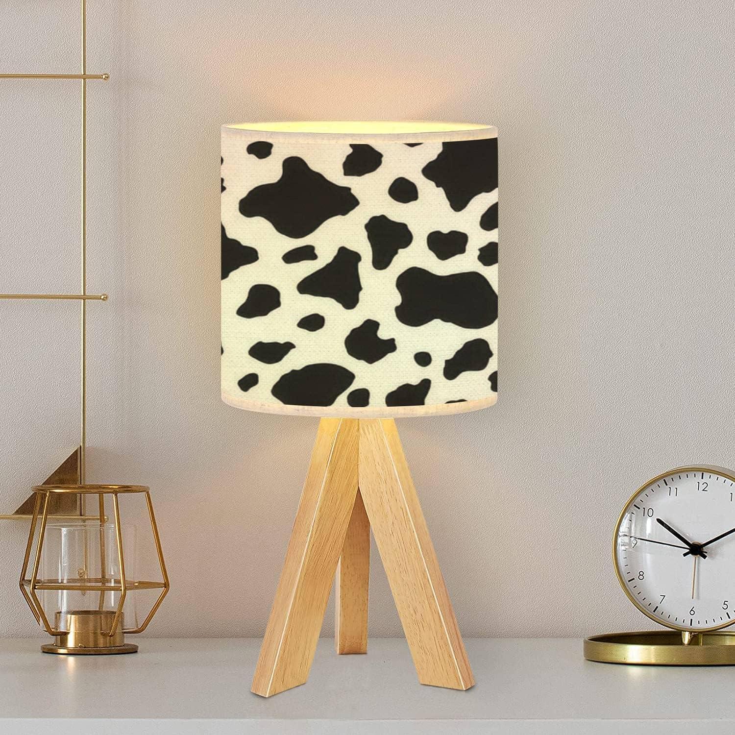 Lámpara de Mesa de Noche Tripode Madera y Tela Lino Blanca 37cm