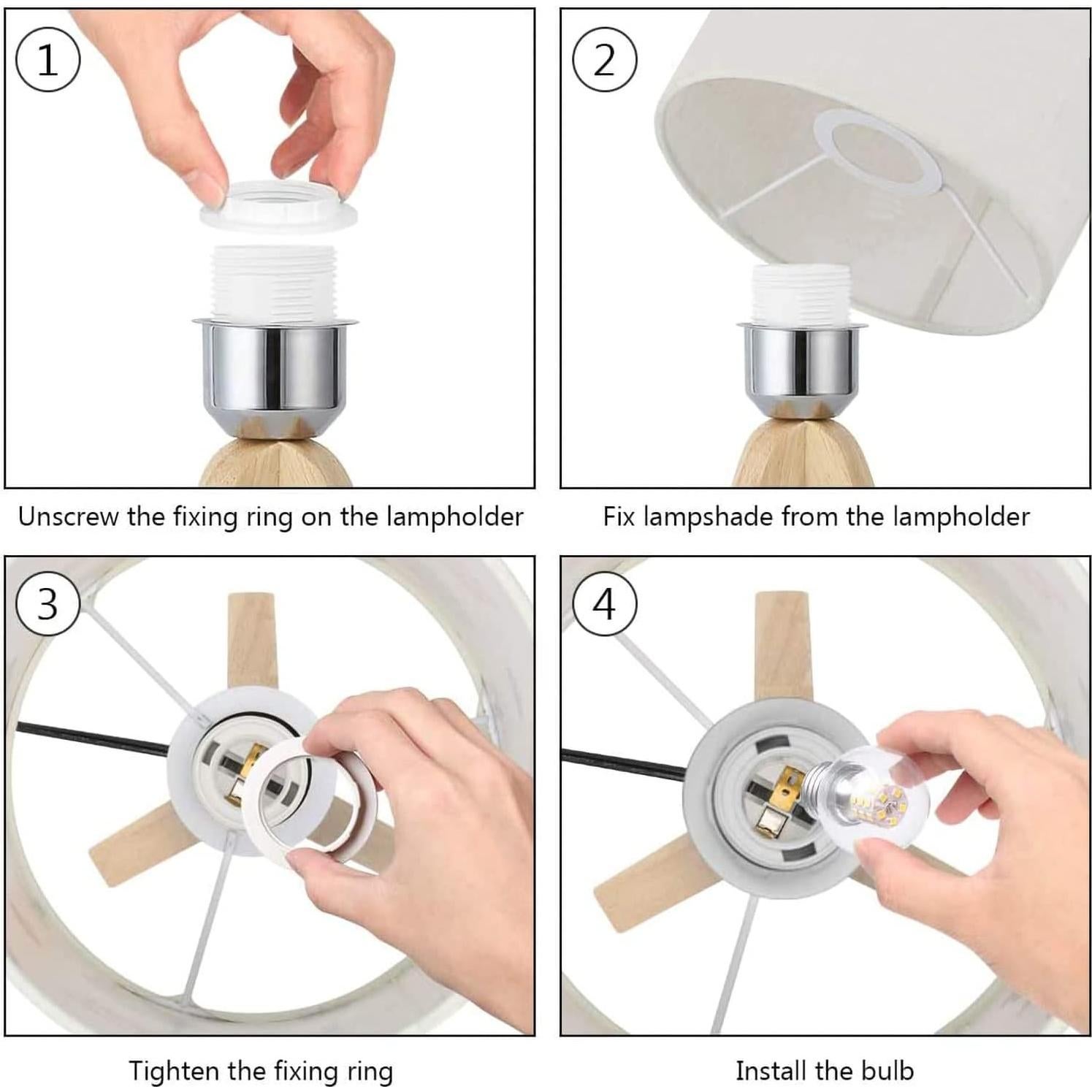Lámpara de Mesa de Noche Tripode Madera y Tela Lino Blanca 37cm