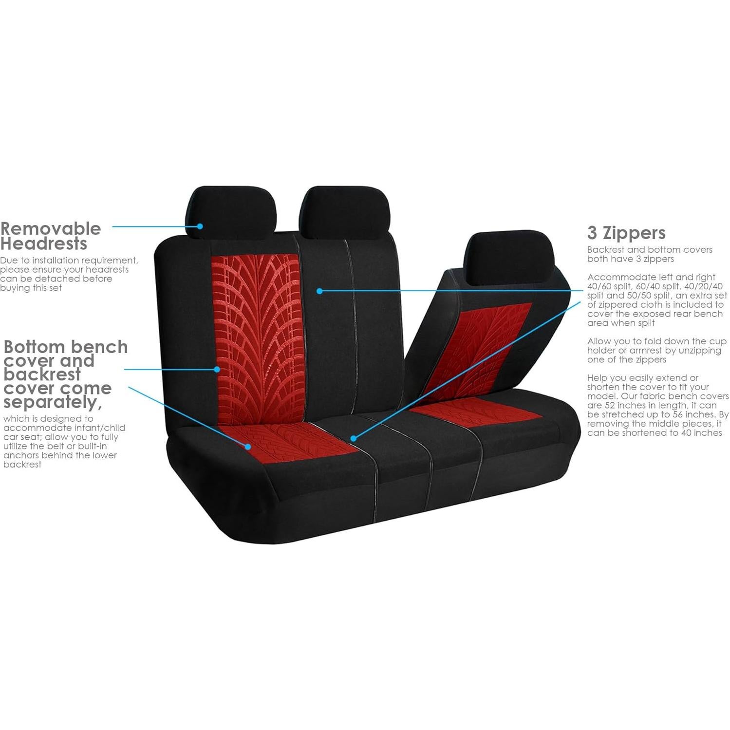 Cubiertas de Asientos de Coche TLH Rojas Ajuste Universal