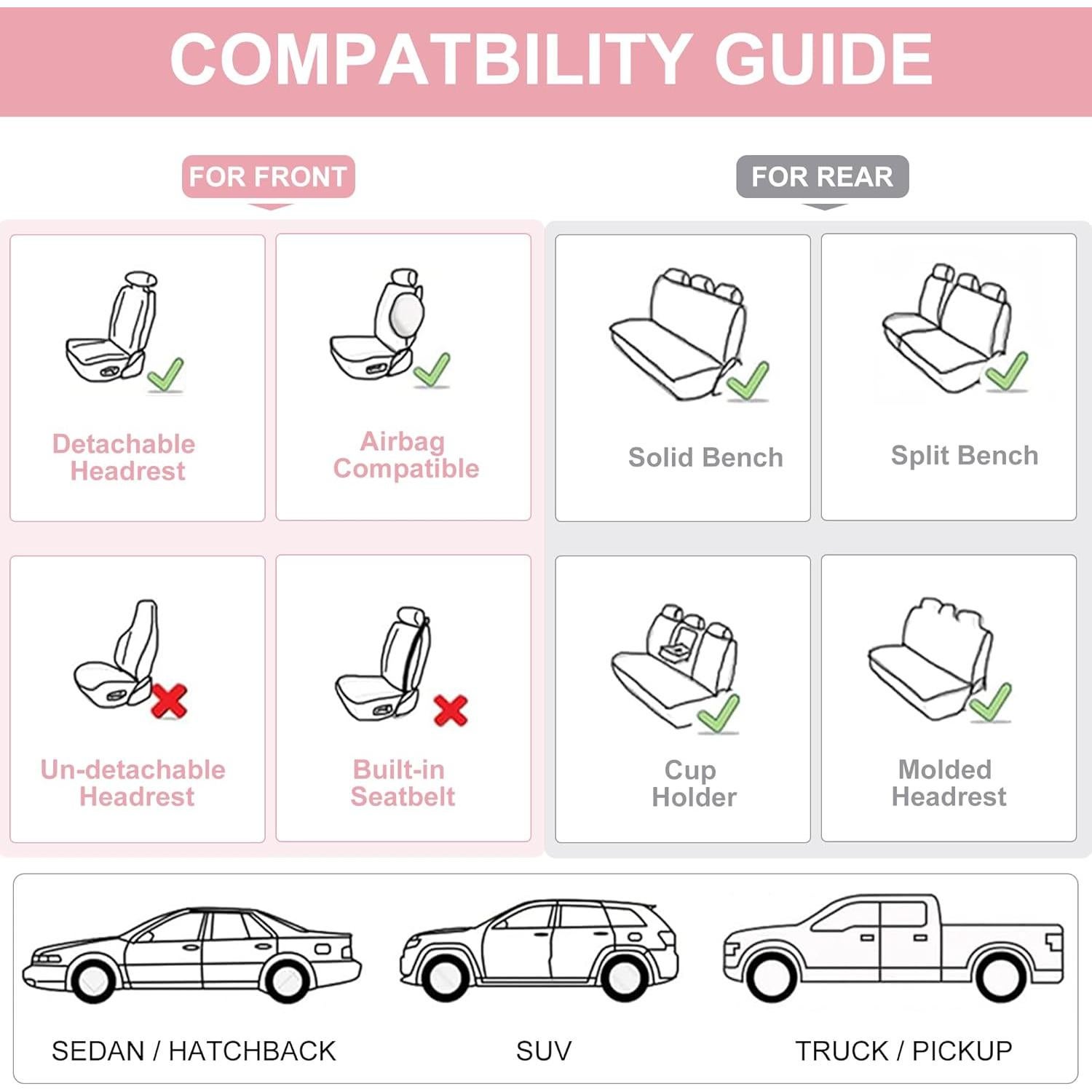 Juego Completo Fundas de Asiento BWTJF Rosa Impermeables