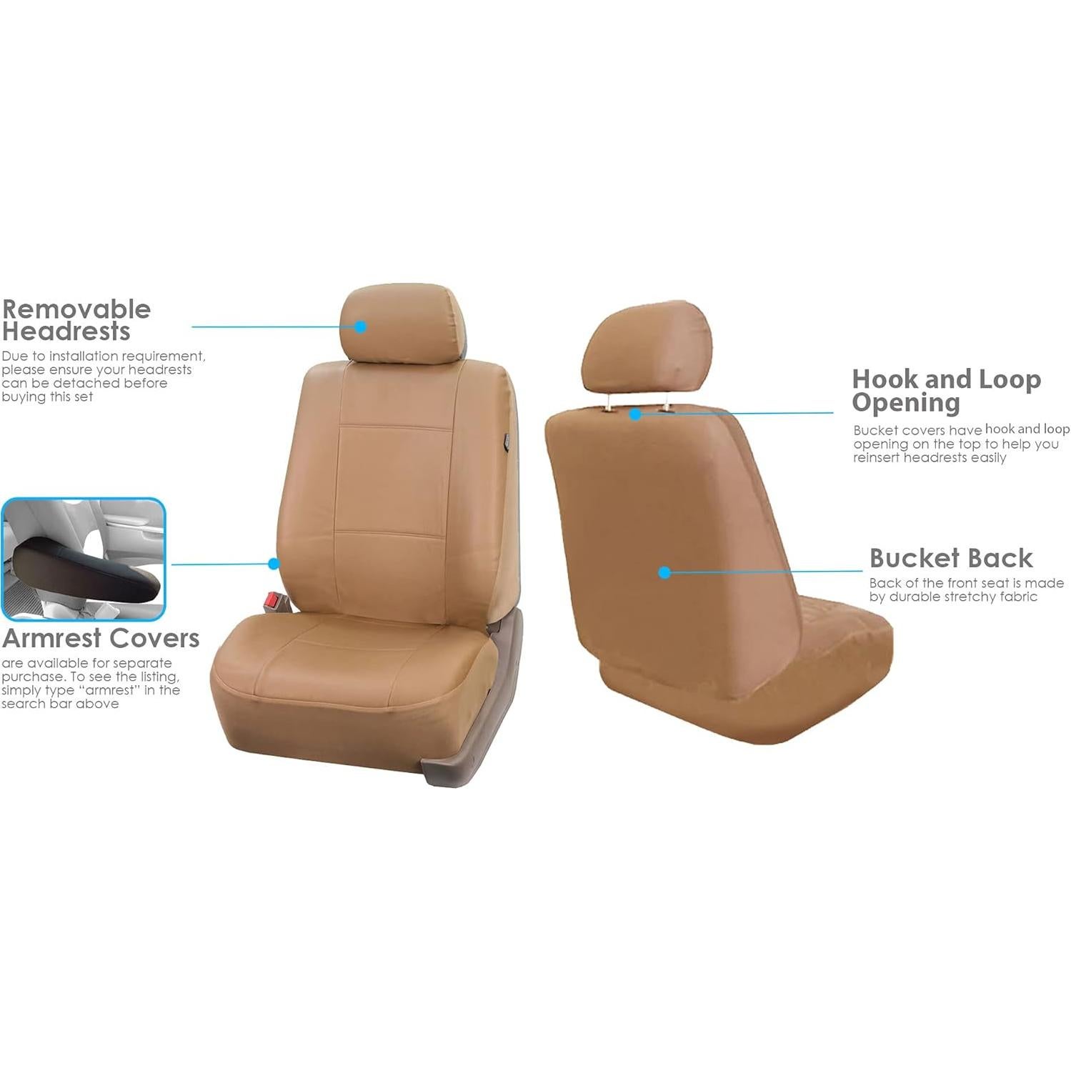 Fundas de Asiento de Coche FH Group PU Beige Juego Frontal