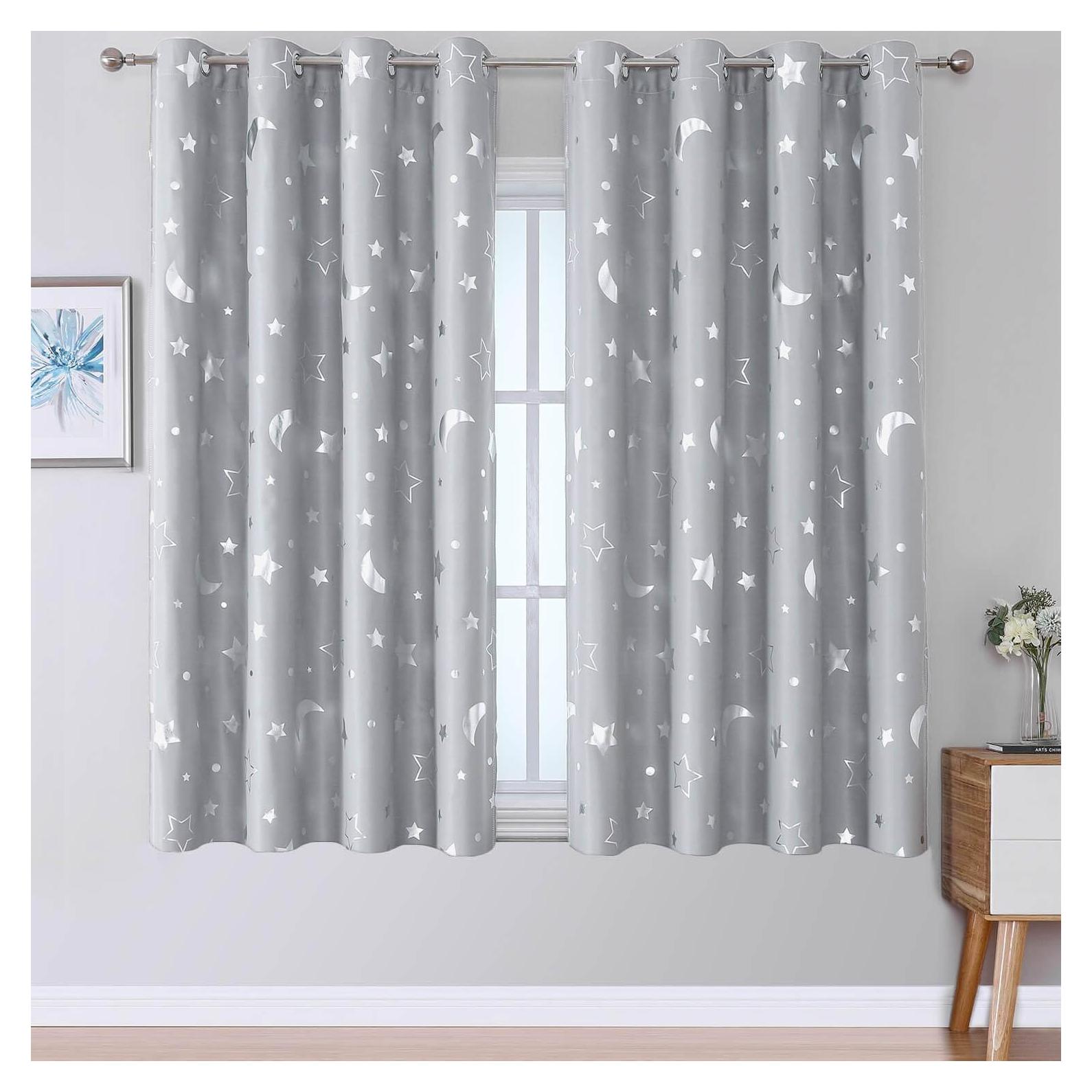 Cortinas Opacas Grises WUBODTI 132.1x114.3 cm 2 Paneles Estrellas